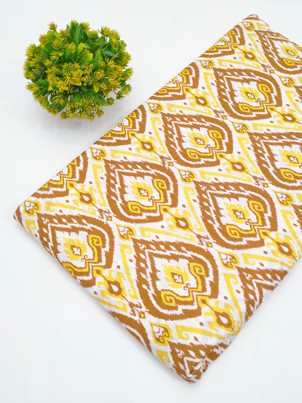 Mustard Geometric Screen Print Pure Cotton Fabric