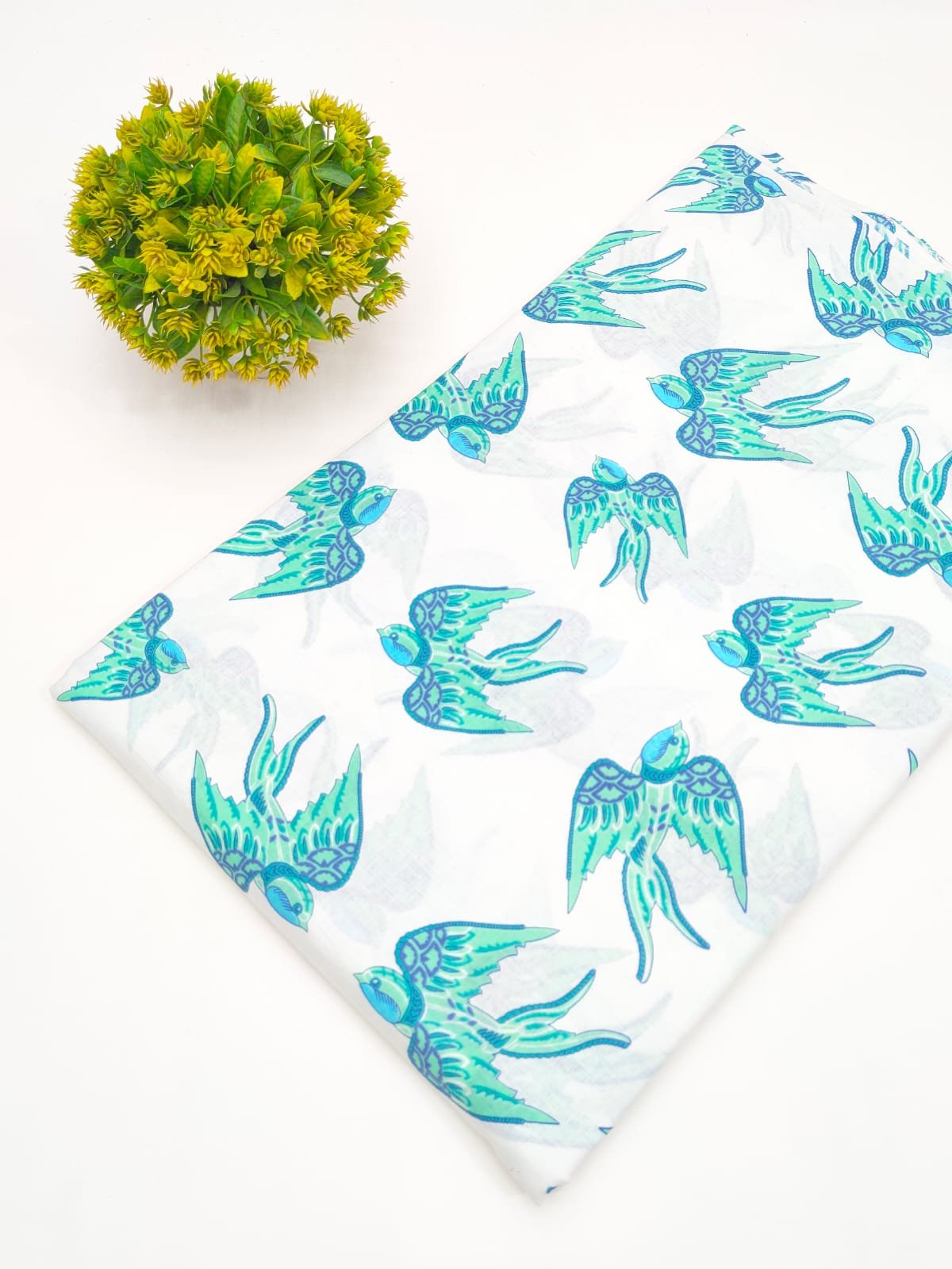 White Bird Motif Screen Print Pure Cotton Fabric