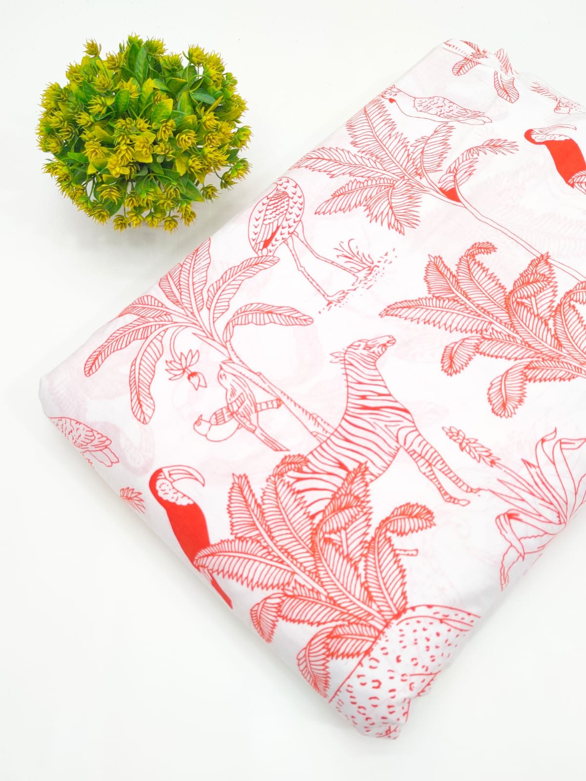 Coral Animal Scene Screen Print Pure Cotton Fabric