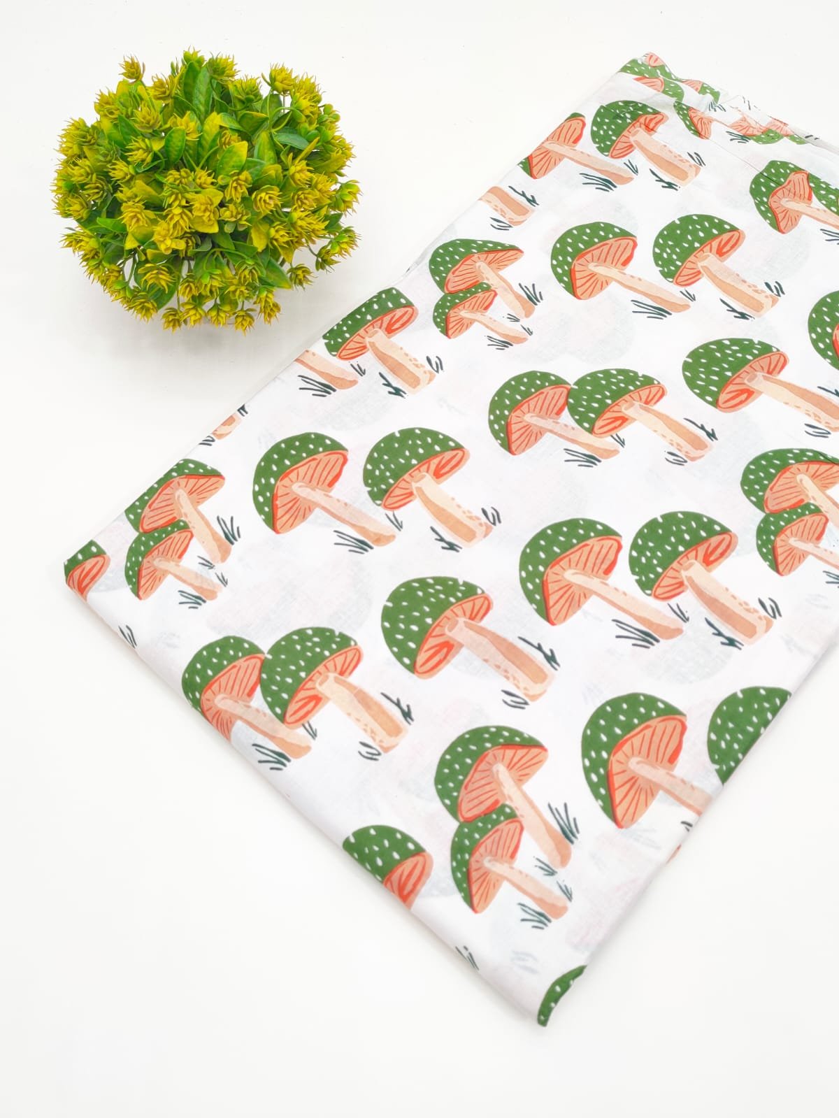 White Mushroom Pattern Screen Print Pure Cotton Fabric