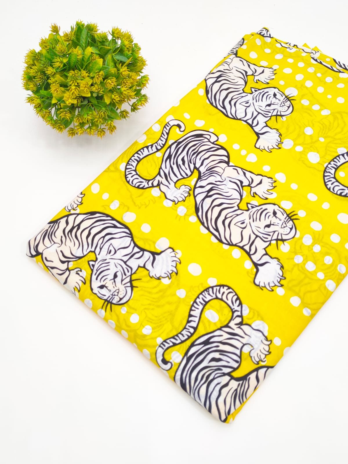 Yellow Tiger Polka Dot Screen Print Pure Cotton Fabric