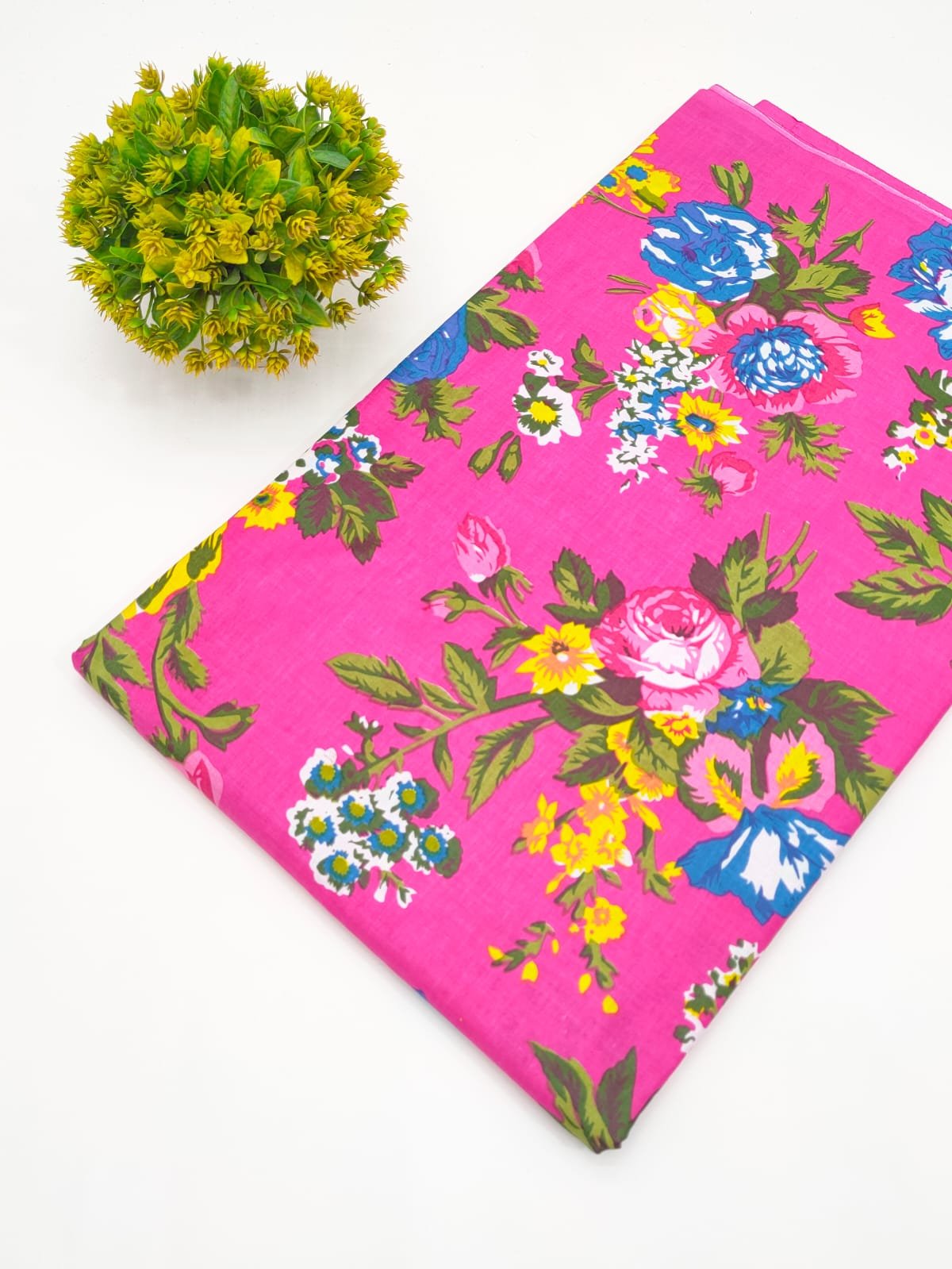 Fuchsia Floral Screen Print Pure Cotton Fabric
