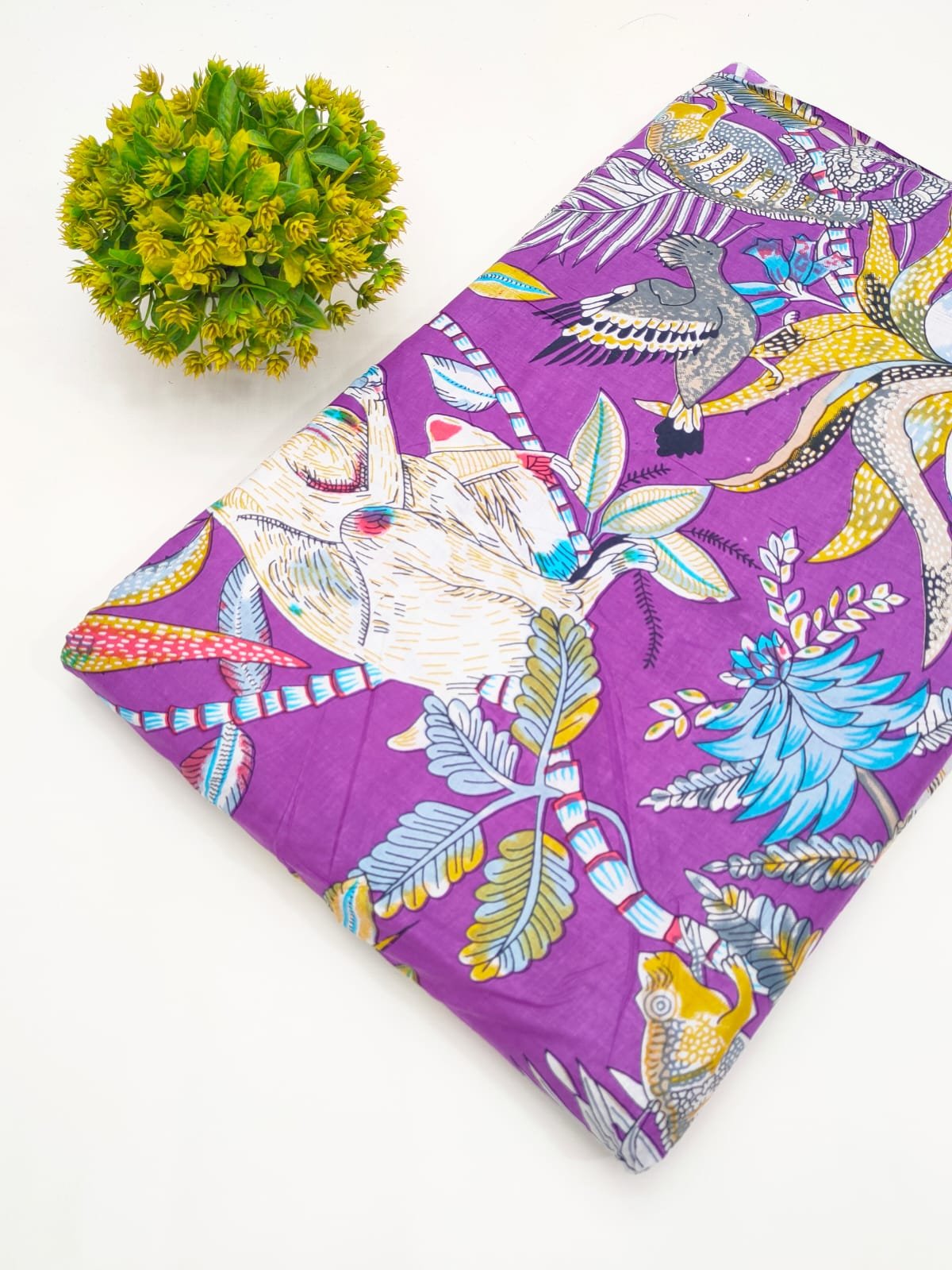 Purple Bird Motif Screen Print Pure Cotton Fabric