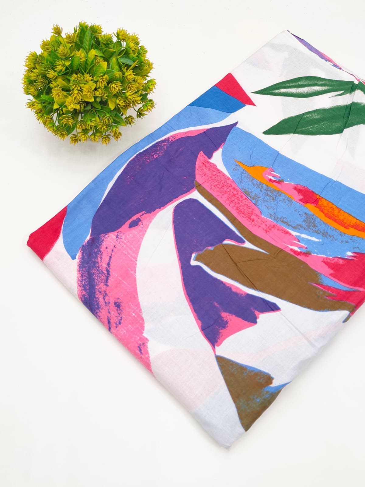 Multicolor Brush Stroke Screen Print Pure Cotton Fabric