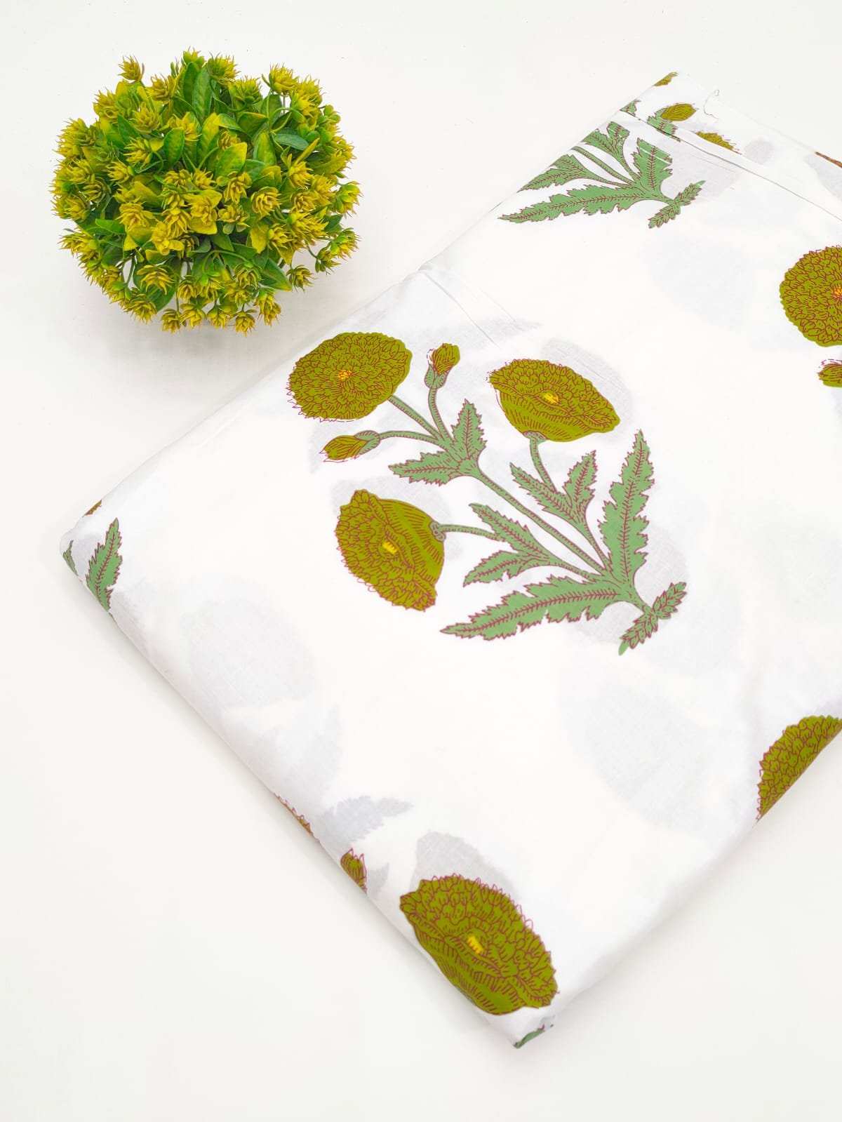 White Floral Screen Print Pure Cotton Fabric