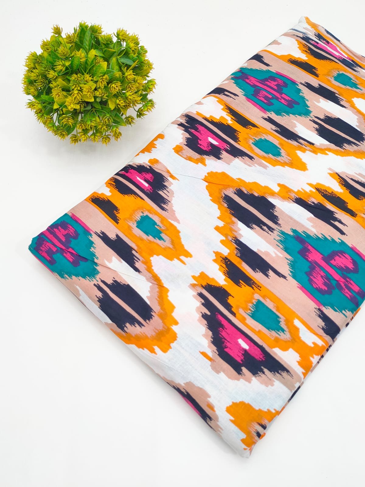 Vibrant Abstract Ikat Screen Print Pure Cotton Fabric