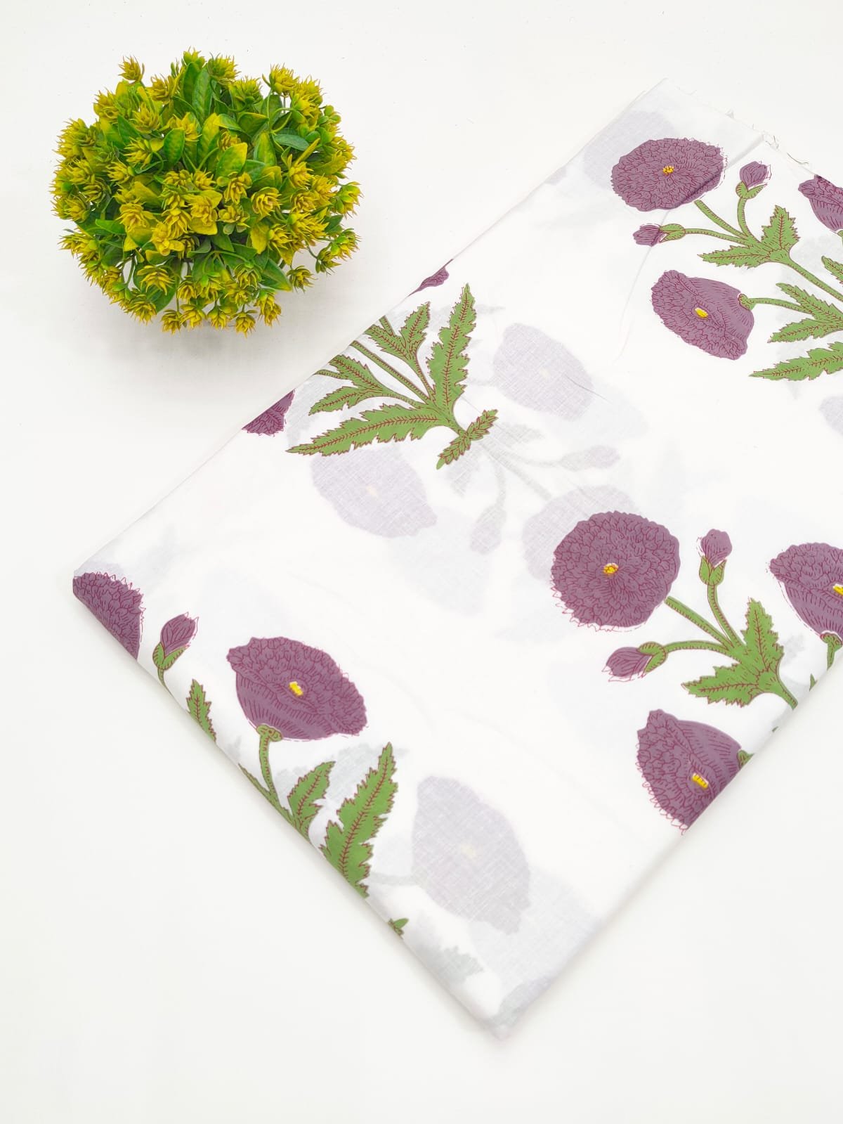 White Floral Print Pure Cotton Fabric