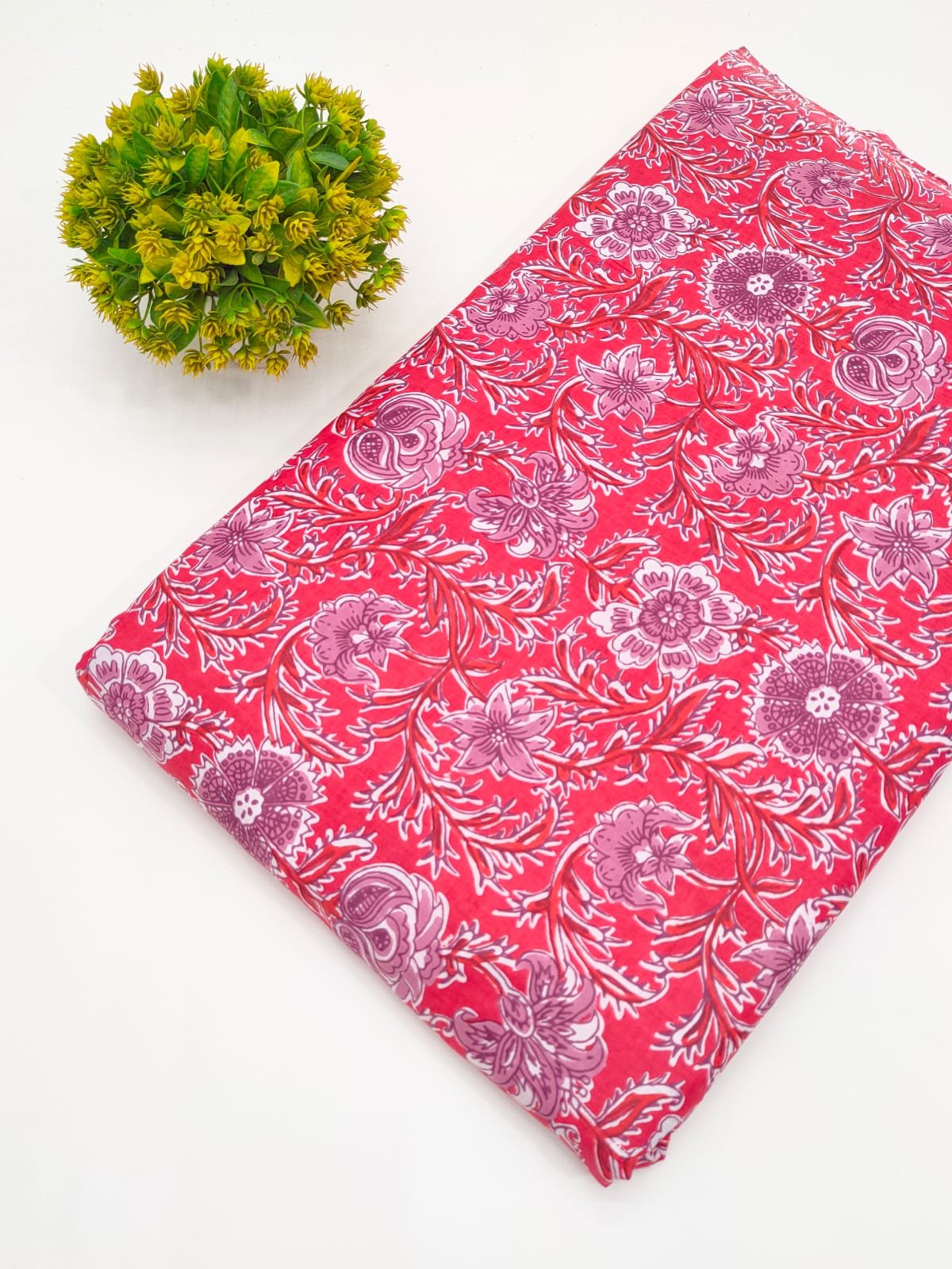 Red Floral Vine Screen Print Pure Cotton Fabric