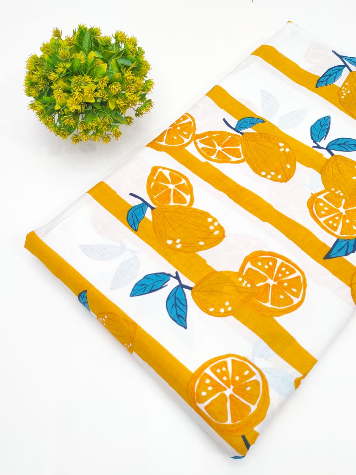 White Citrus Fruit Screen Print Pure Cotton Fabric