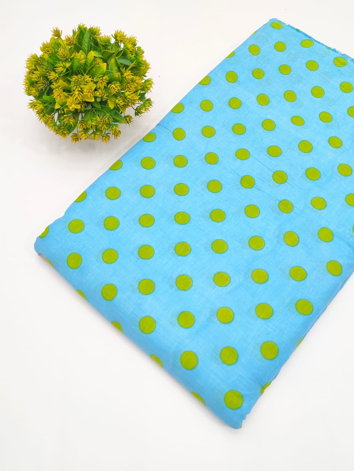 Sky Blue Polka Dot Screen Print Pure Cotton Fabric