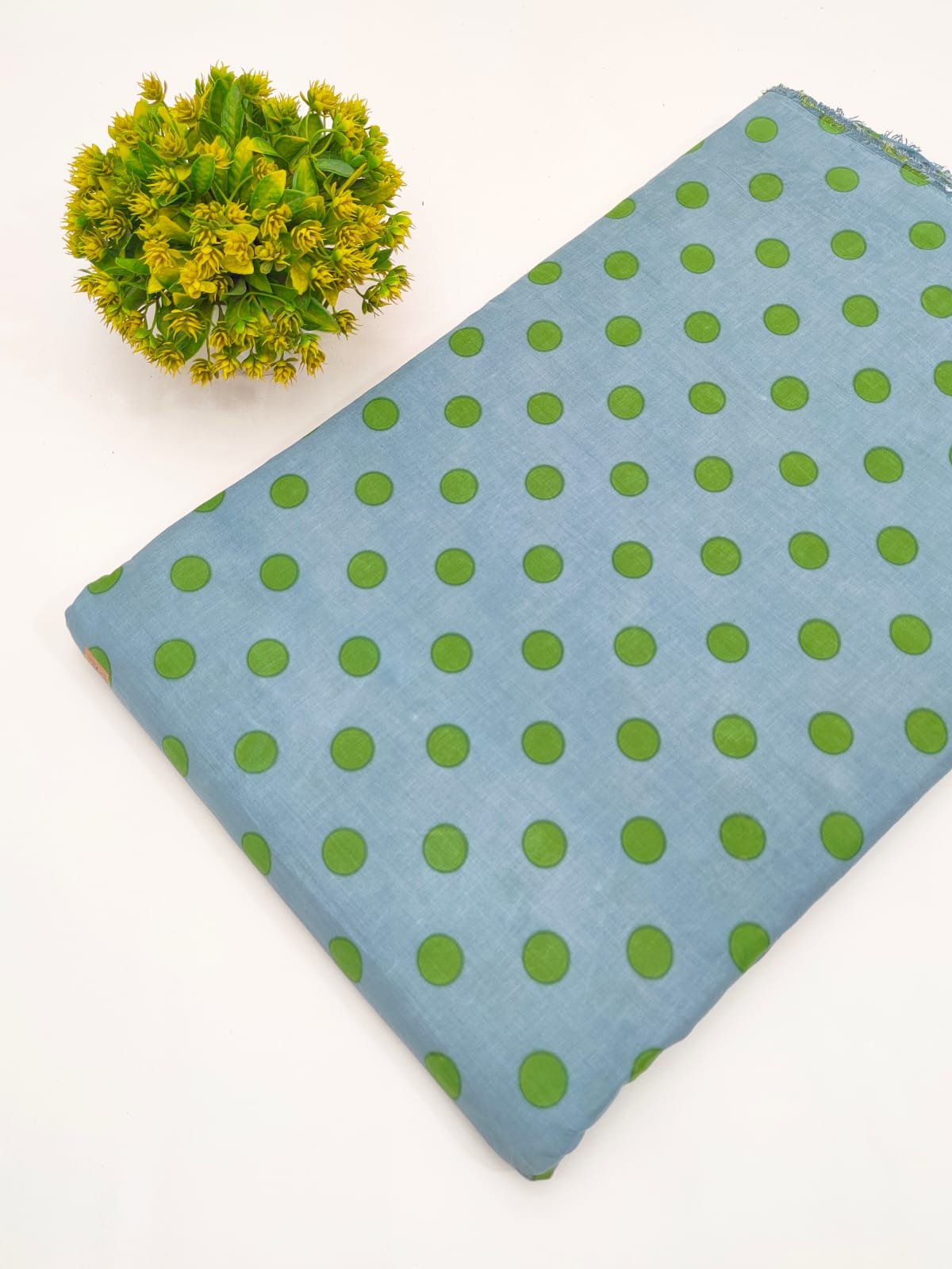 Dusty Blue Polka Dot Screen Print Pure Cotton Fabric