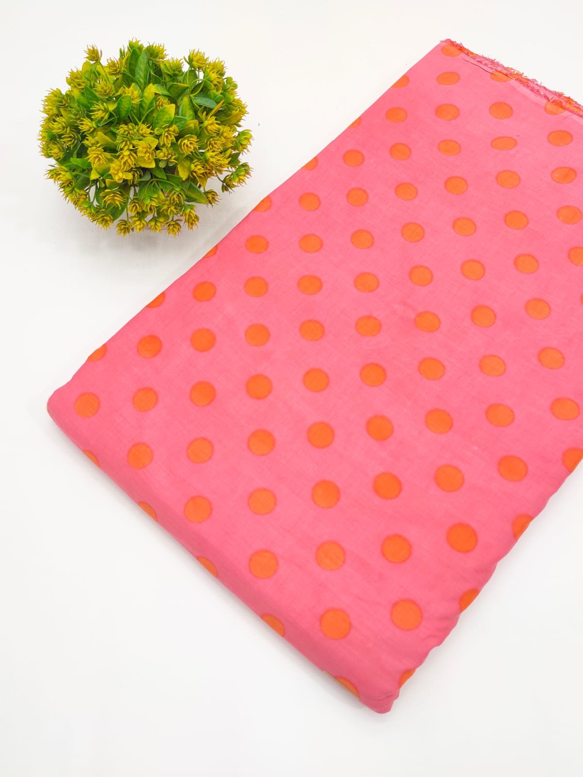 Pink Polka Dot Screen Print Pure Cotton Fabric