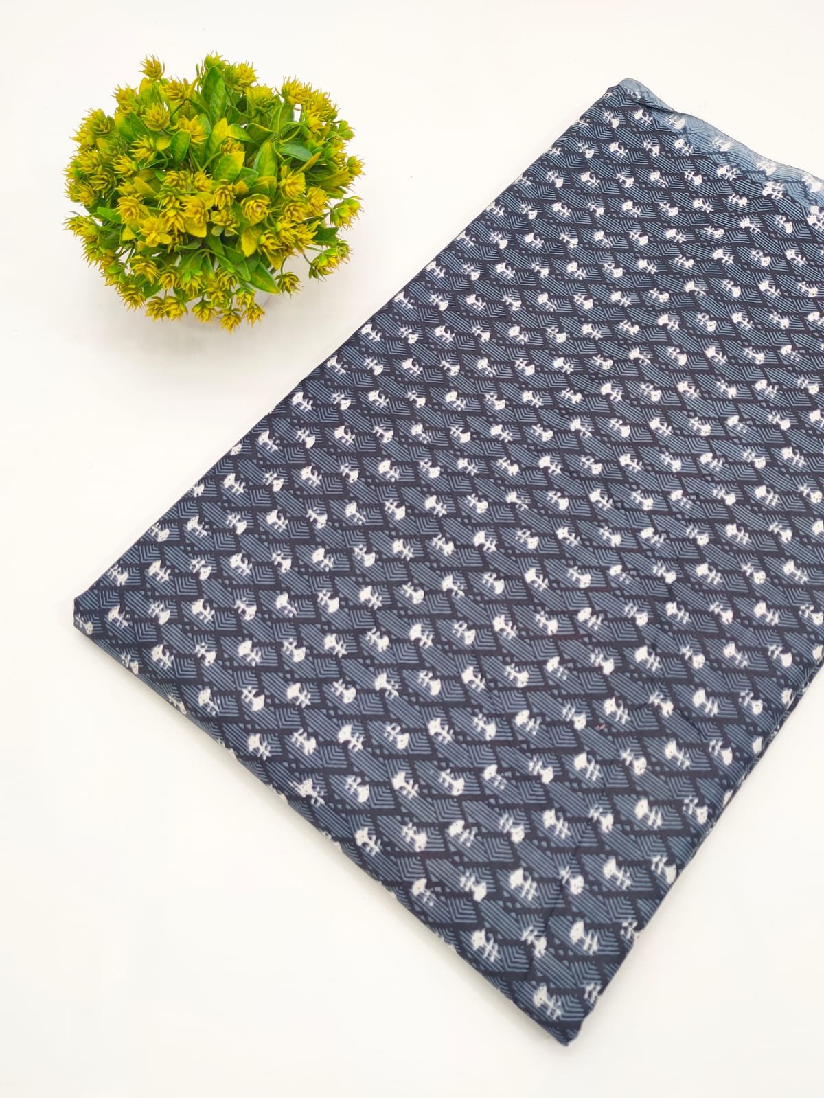 Navy Geometric Screen Print Pure Cotton Fabric