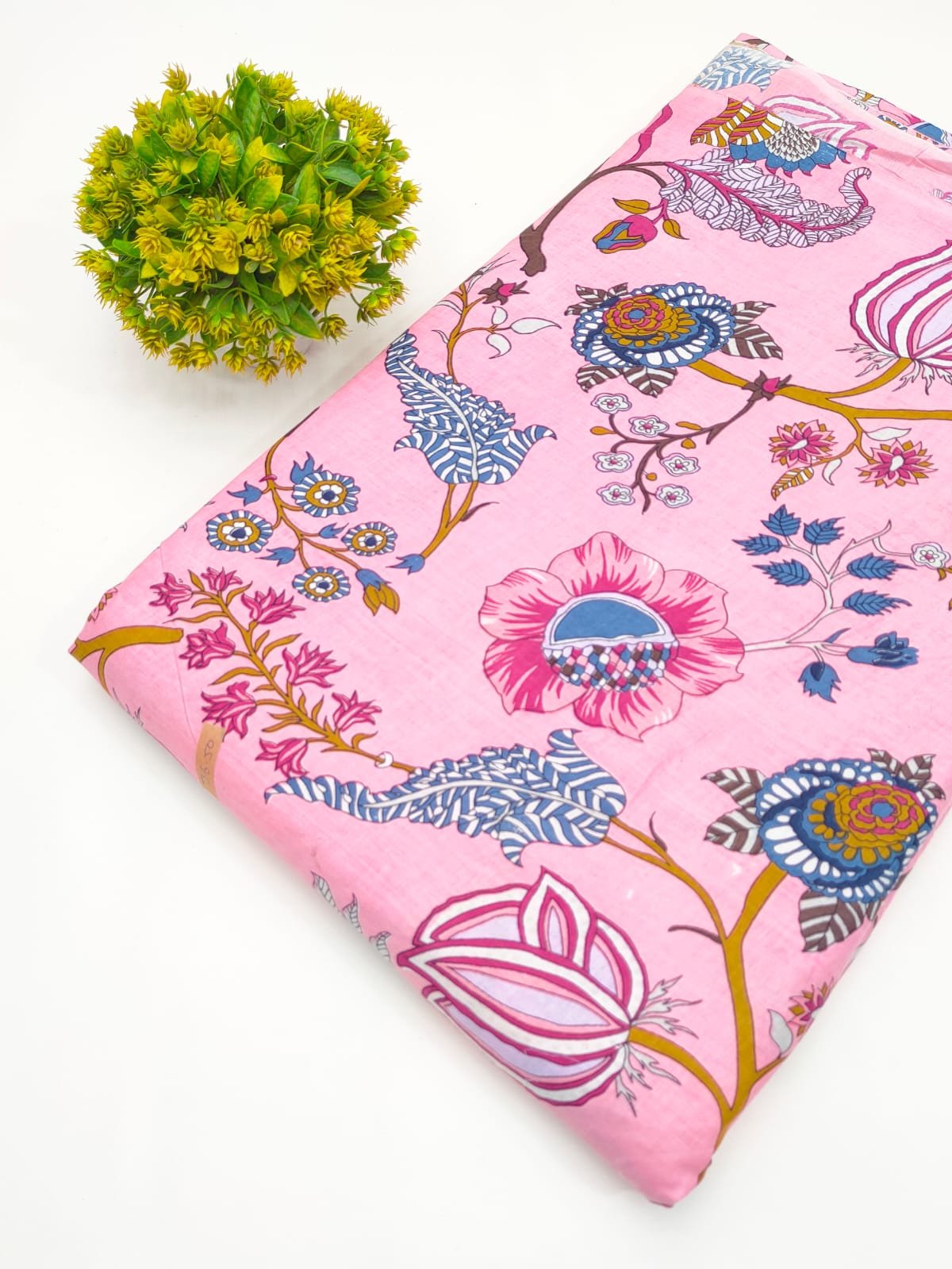 Pink Floral Screen Print Pure Cotton Fabric