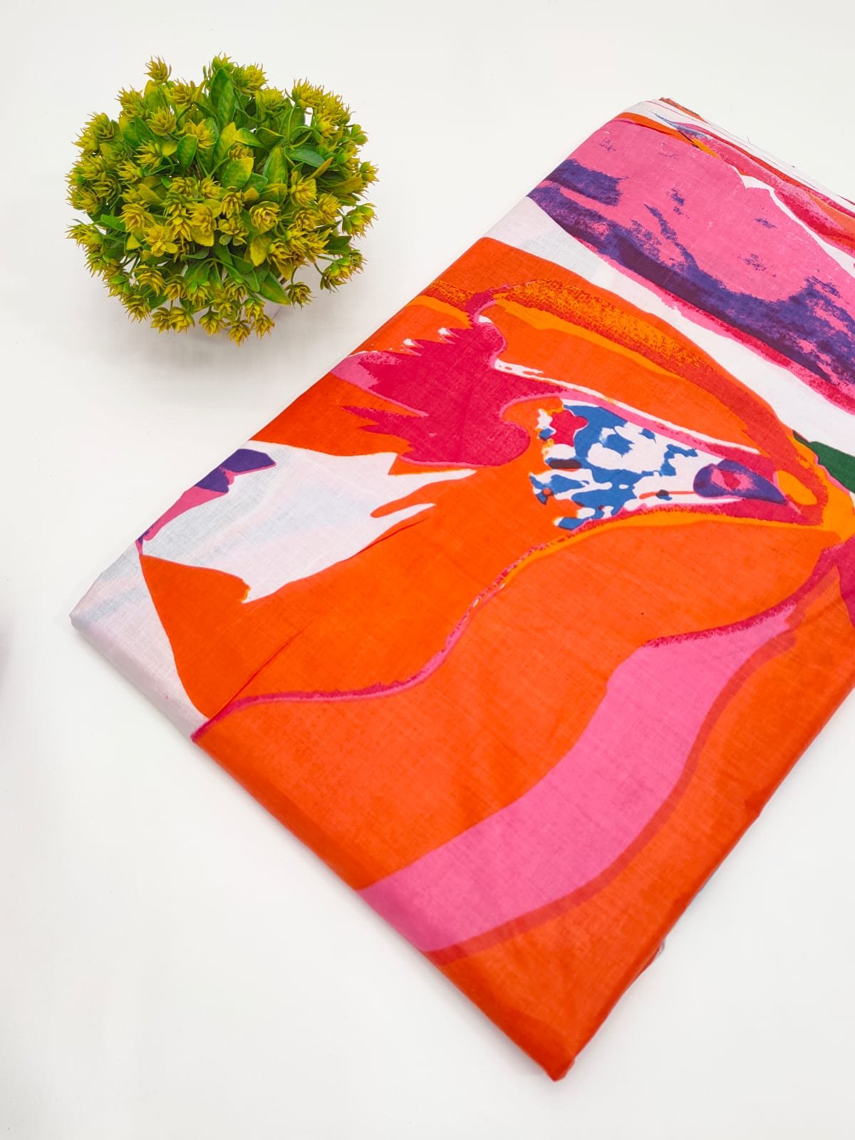 Vibrant Orange Abstract Screen Print Pure Cotton Fabric