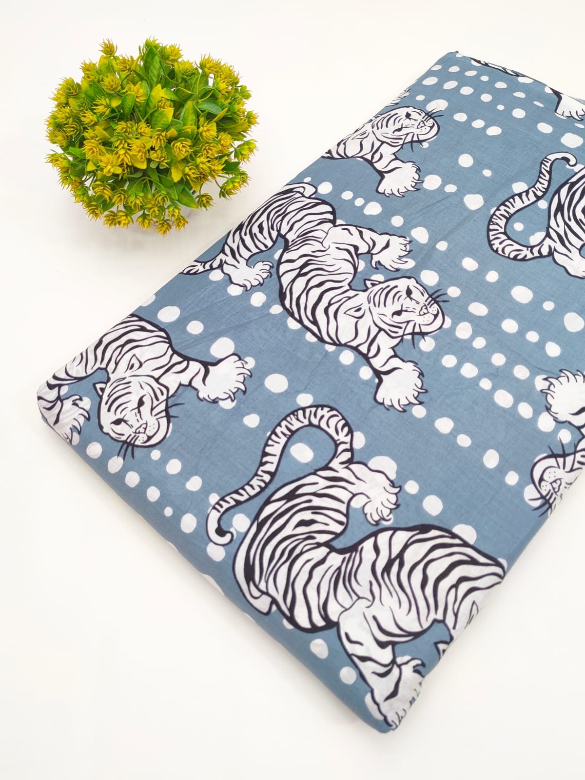 Blue Tiger Print Screen Print Pure Cotton Fabric