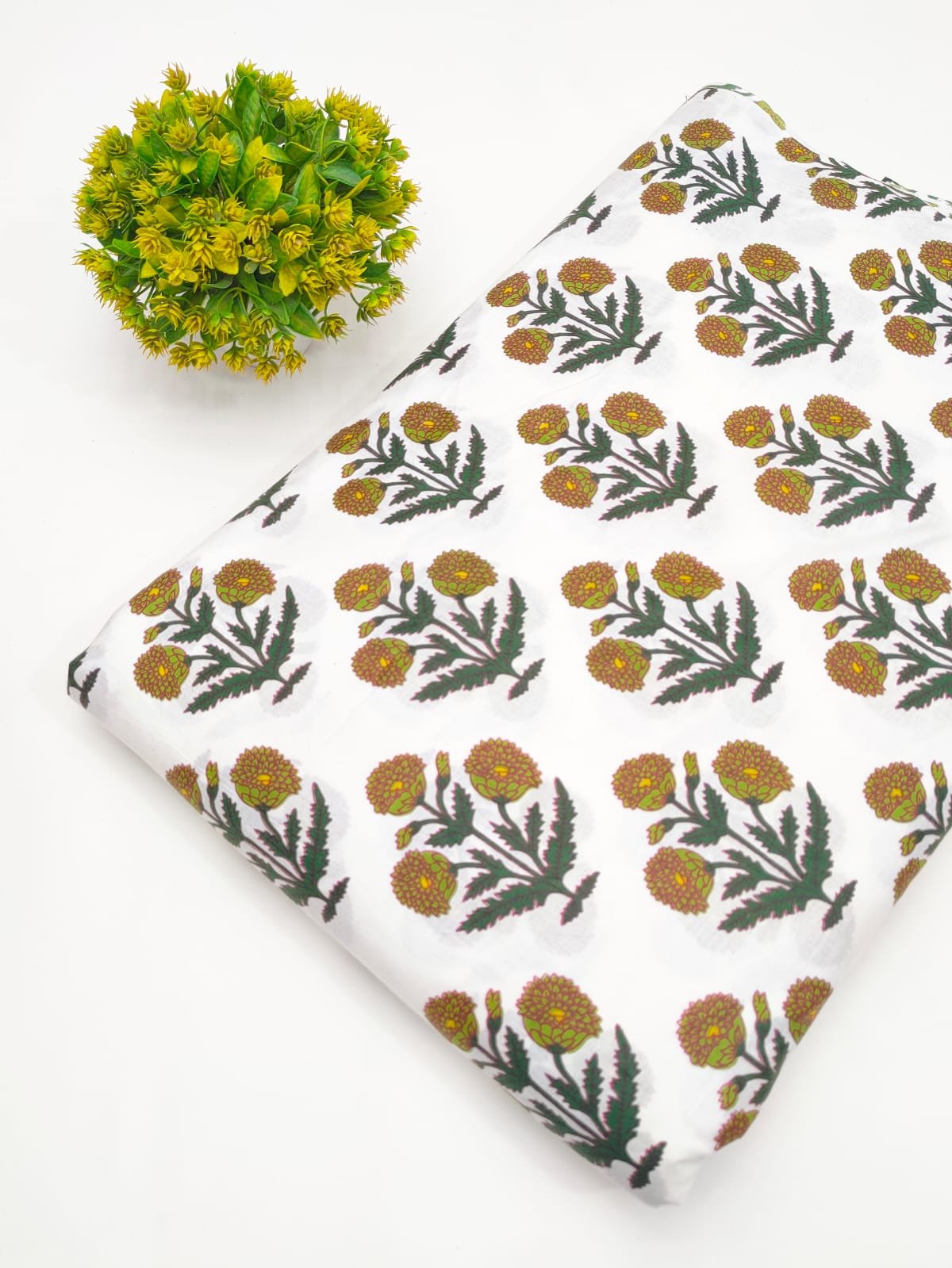 White Floral Boota Screen Print Pure Cotton Fabric