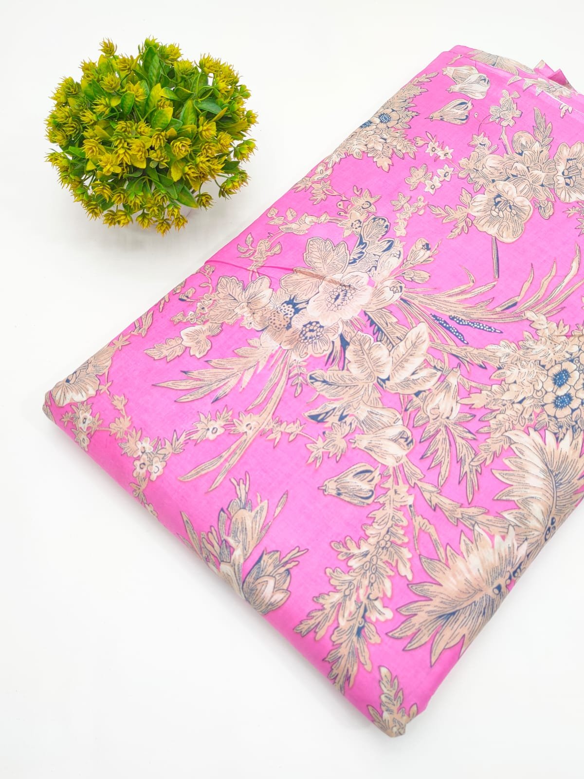 Pink Floral Screen Print Pure Cotton Fabric