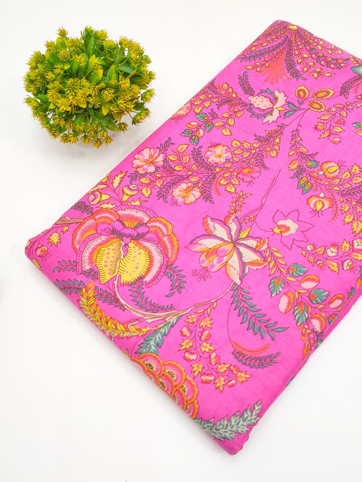 Fuchsia Floral Screen Print Pure Cotton Fabric
