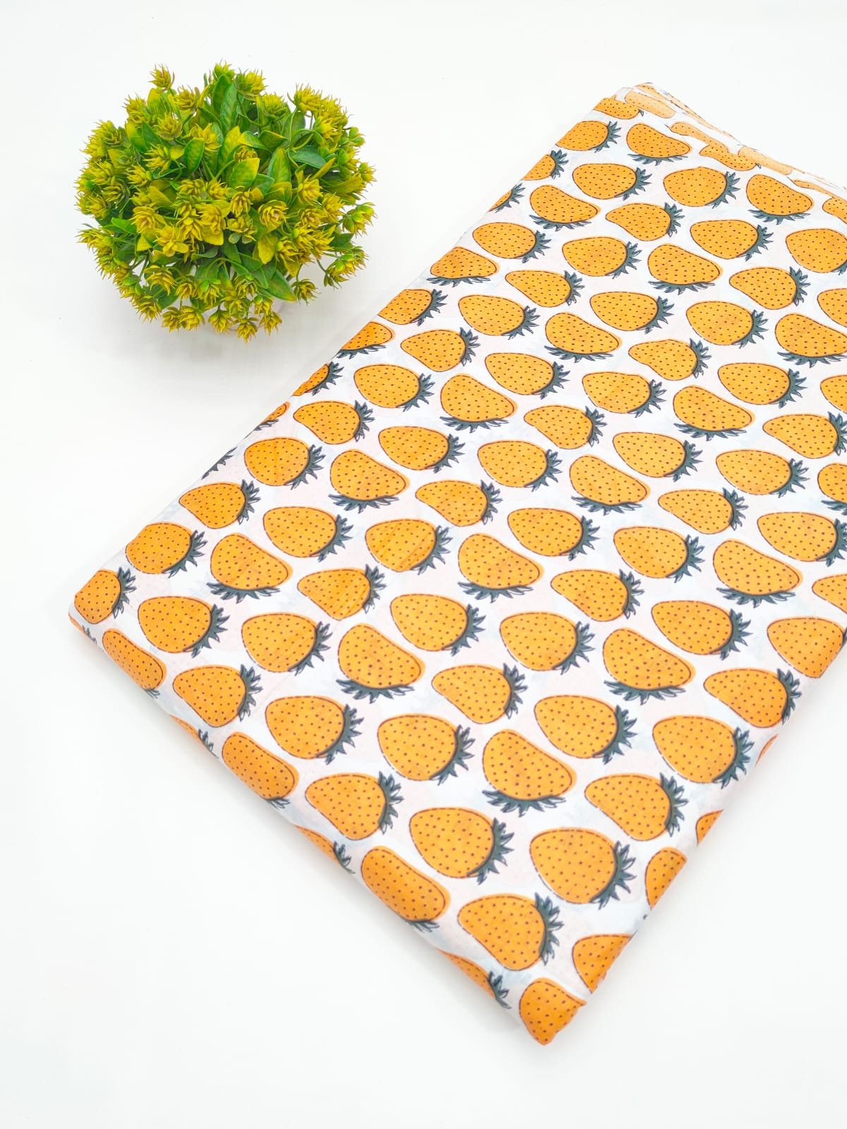 Bright Yellow Pineapple Screen Print Pure Cotton Fabric
