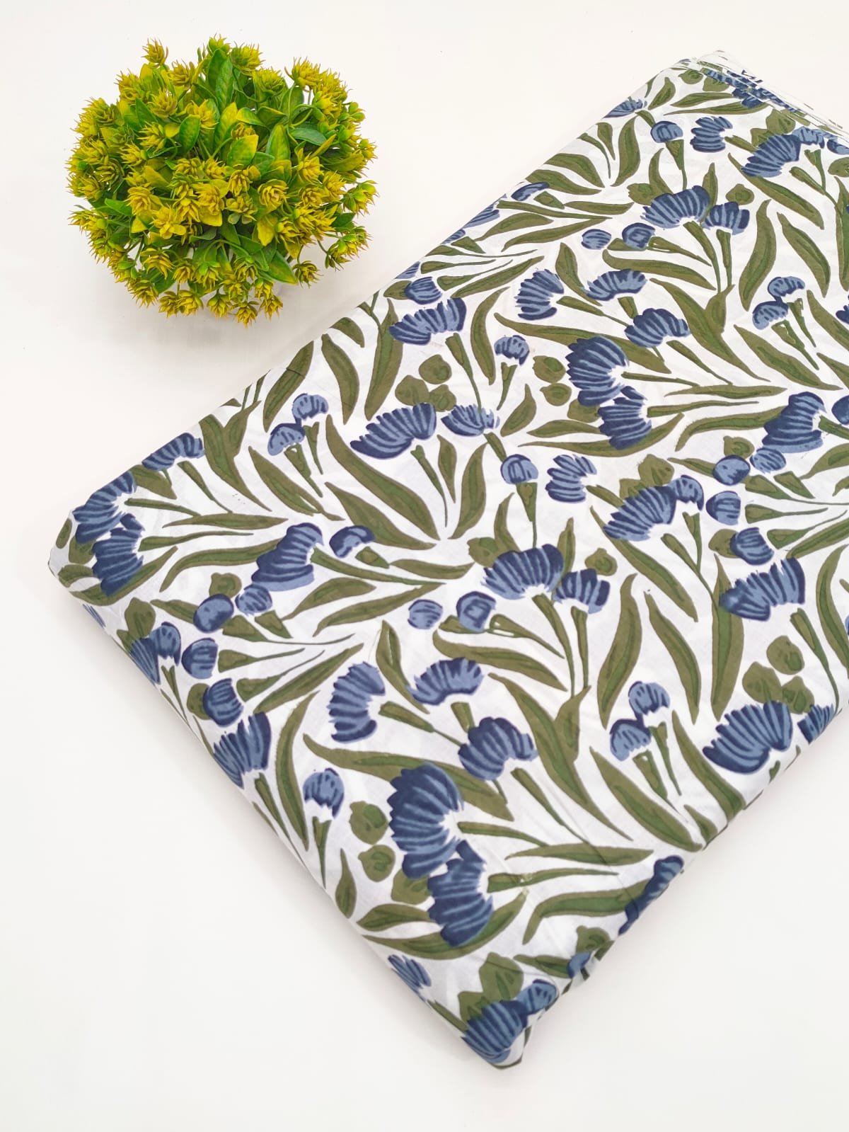 White Floral Screen Print Pure Cotton Fabric