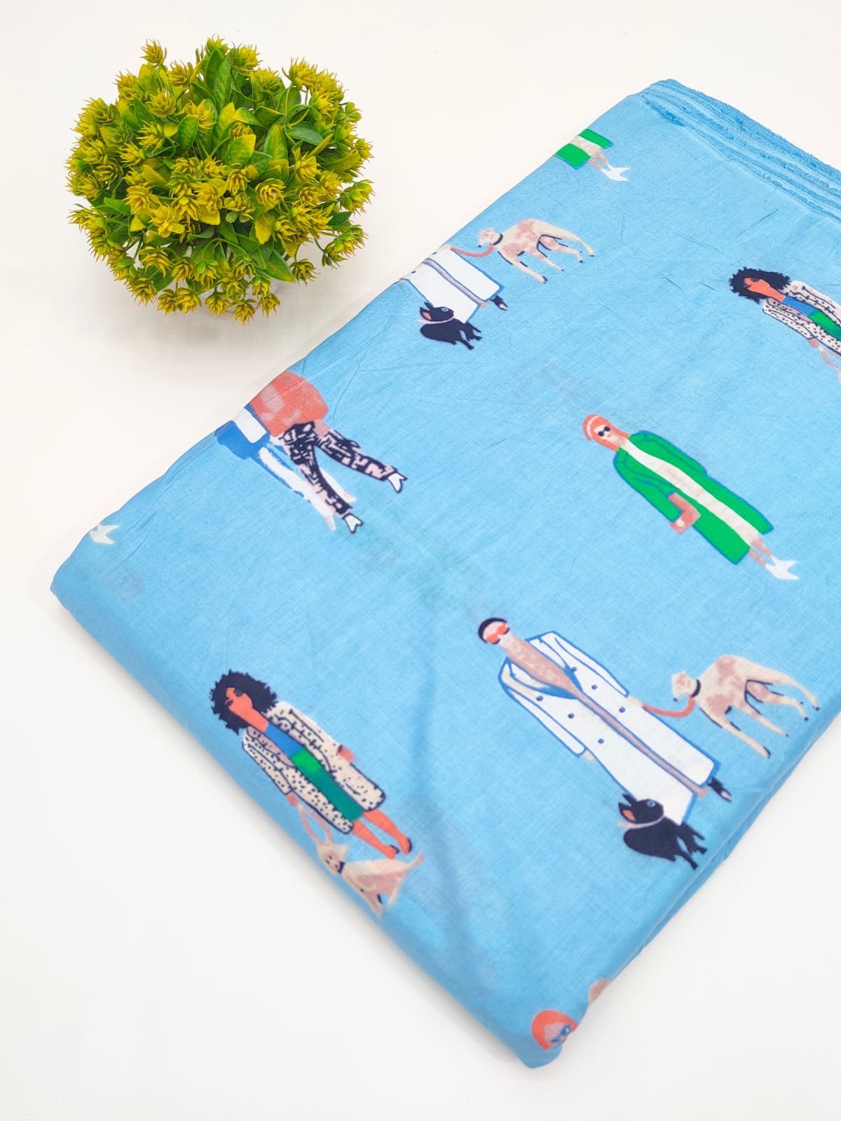 Sky Blue Character Print Screen Print Pure Cotton Fabric