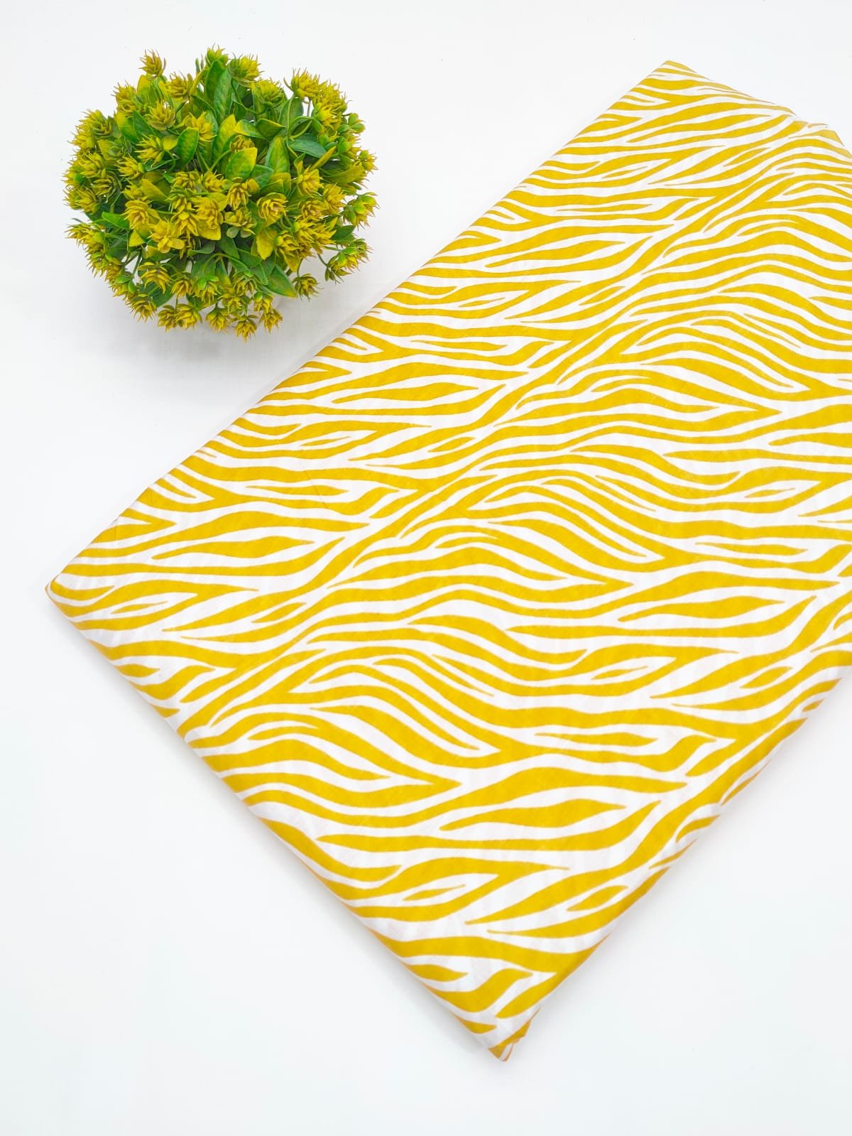 Yellow Wave Pattern Screen Print Pure Cotton Fabric