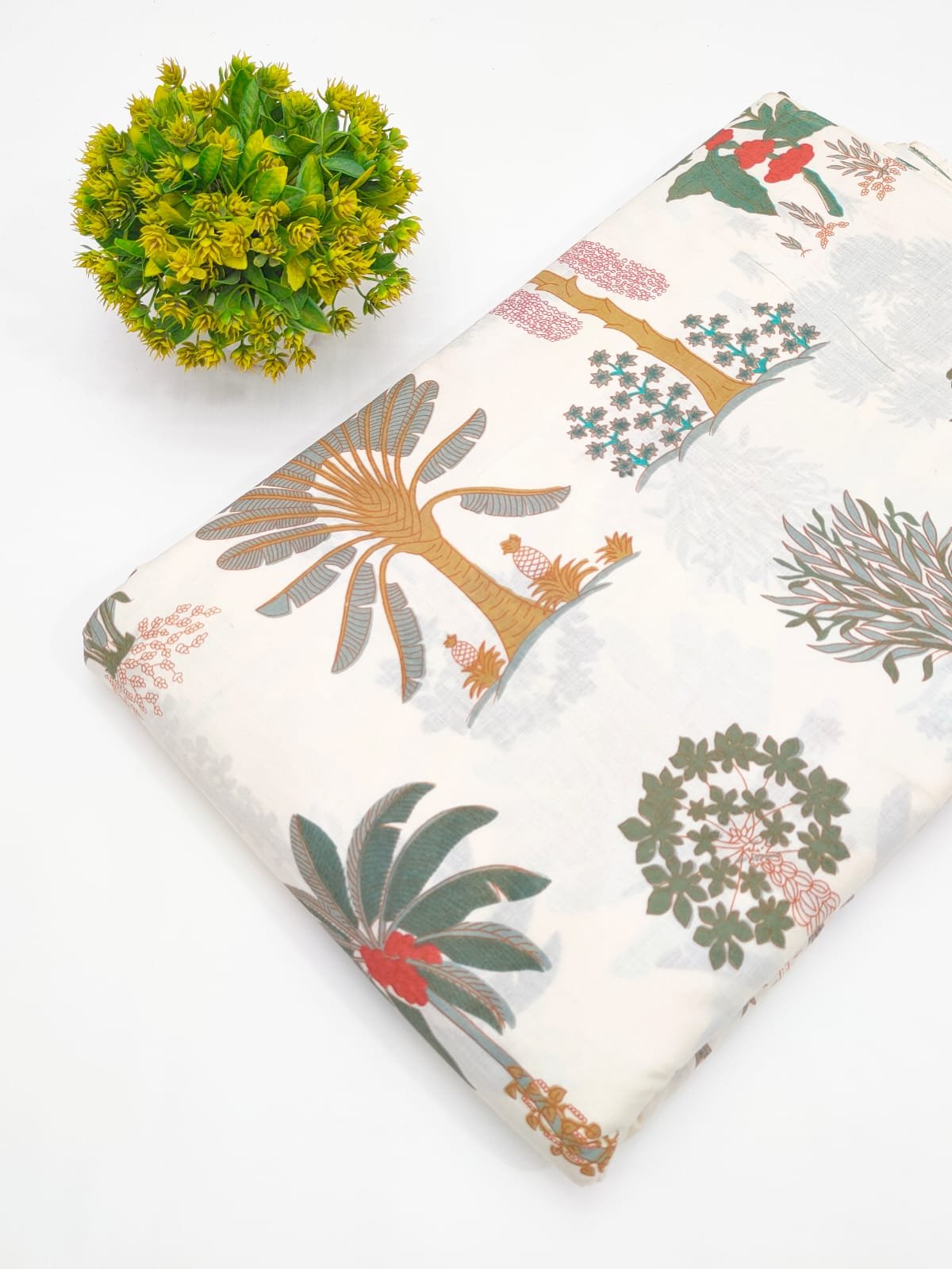 Cream Botanical Print Screen Print Pure Cotton Fabric