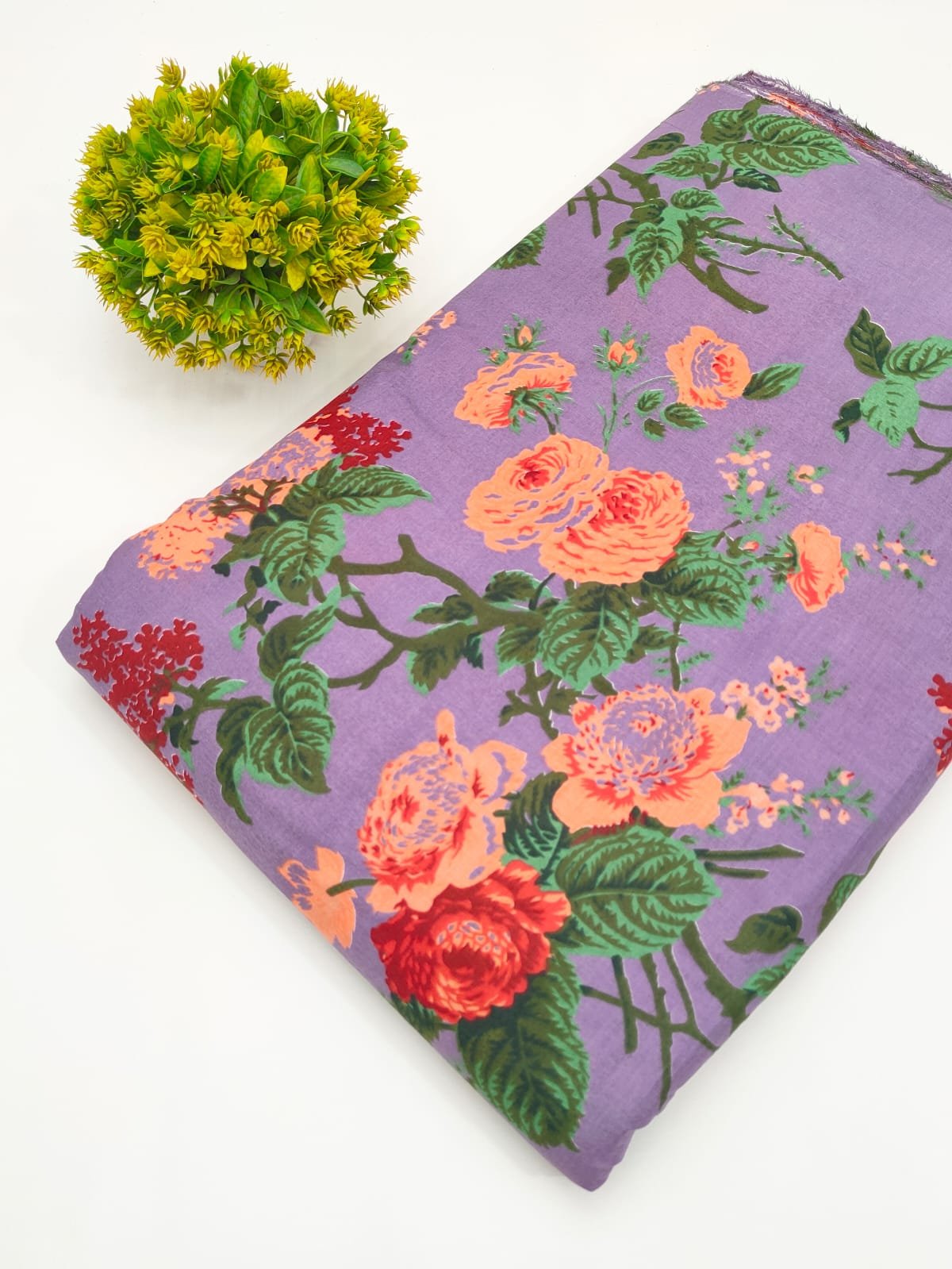 Lavender Floral Screen Print Pure Cotton Fabric