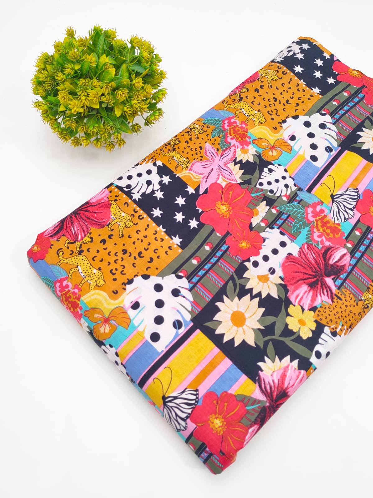 Multicolor Floral Patchwork Screen Print Pure Cotton Fabric
