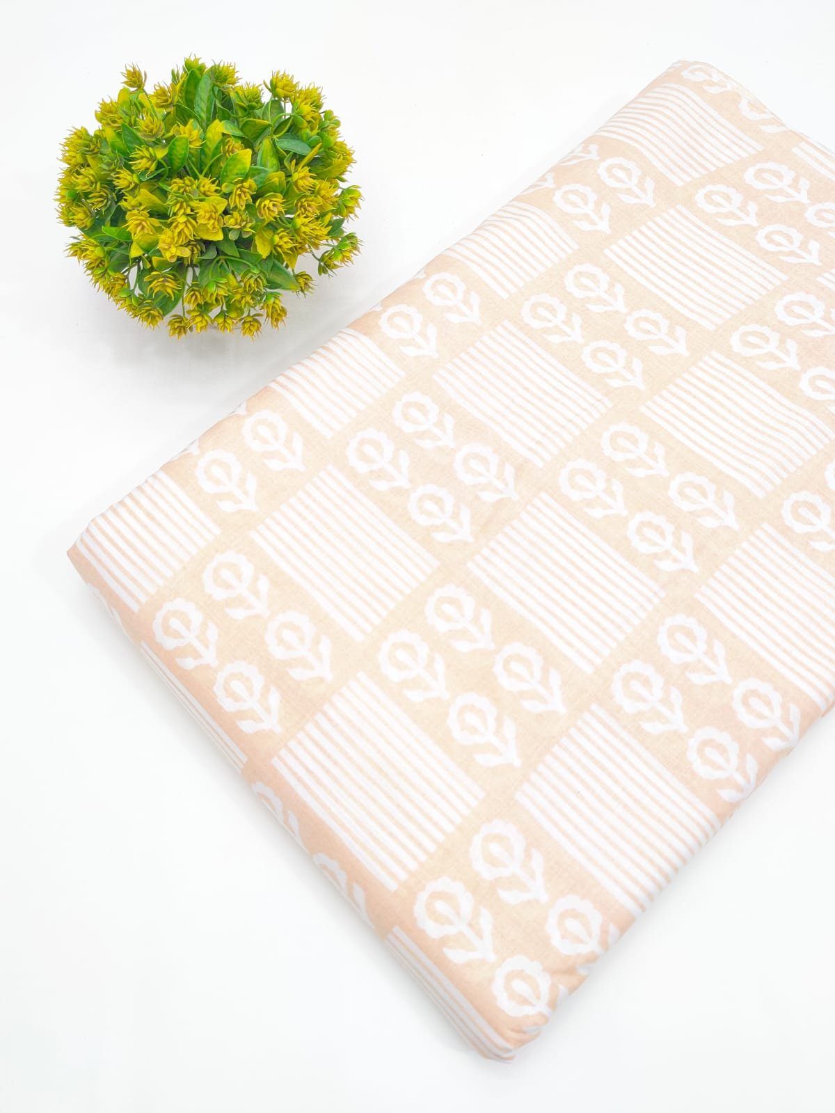 Peach Geometric Screen Print Pure Cotton Fabric