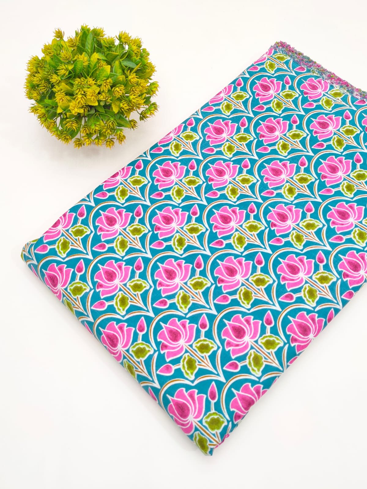 Pink Floral Vine Screen Print Pure Cotton Fabric