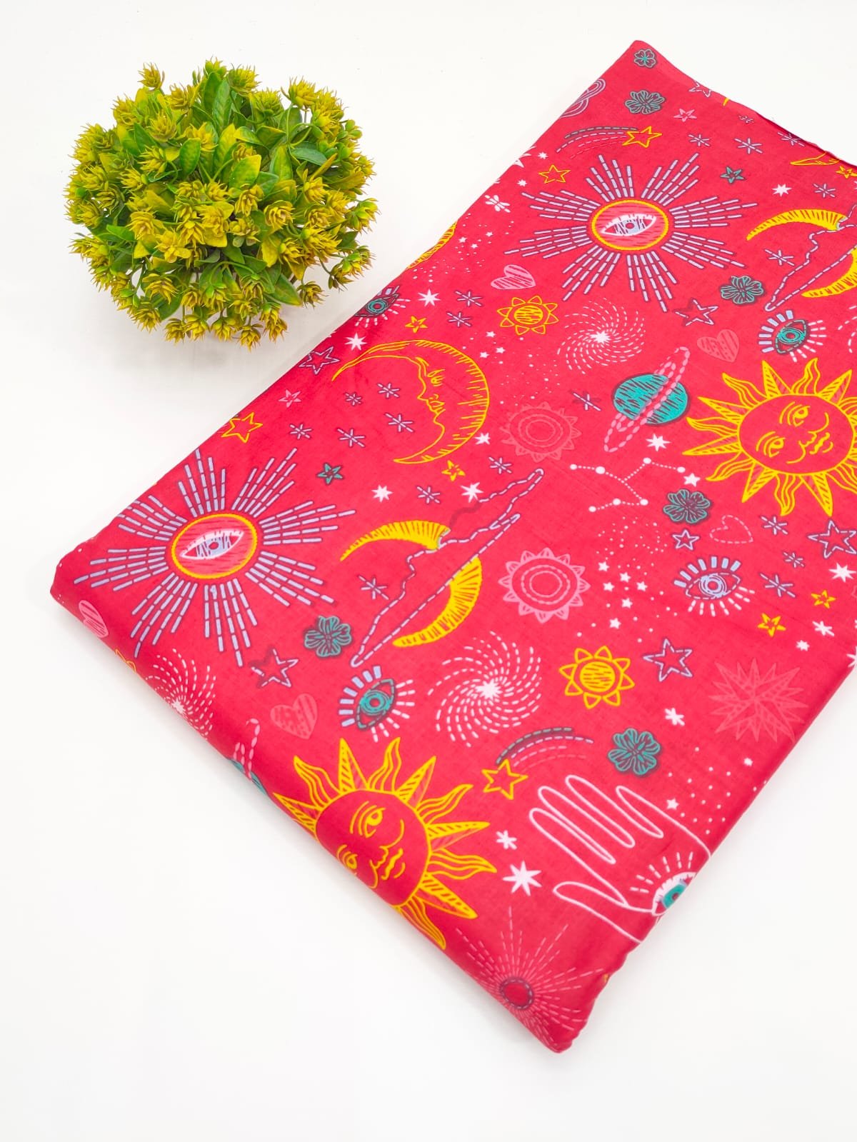 Coral Celestial Screen Print Pure Cotton Fabric