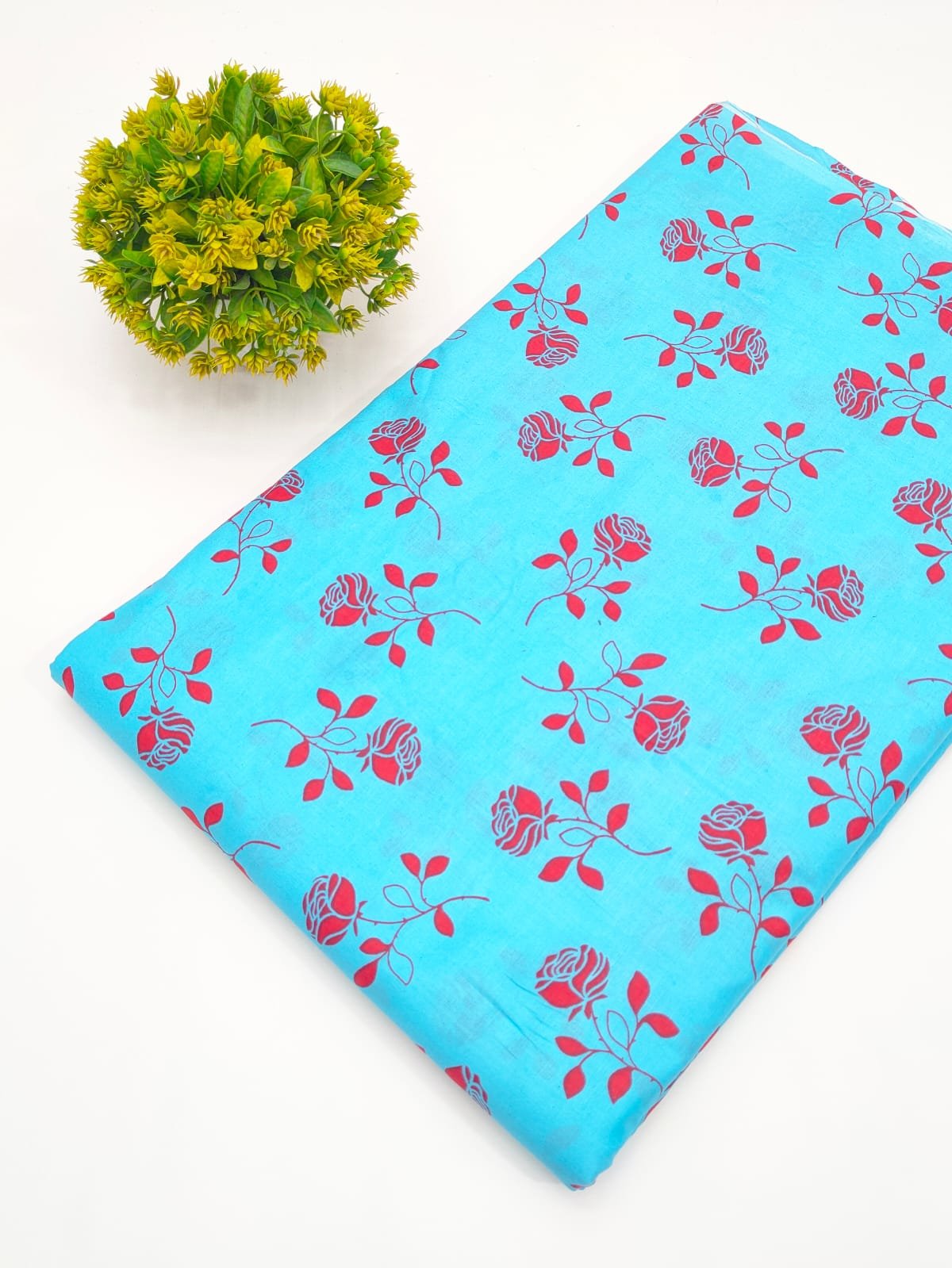 Sky Blue Floral Screen Print Pure Cotton Fabric