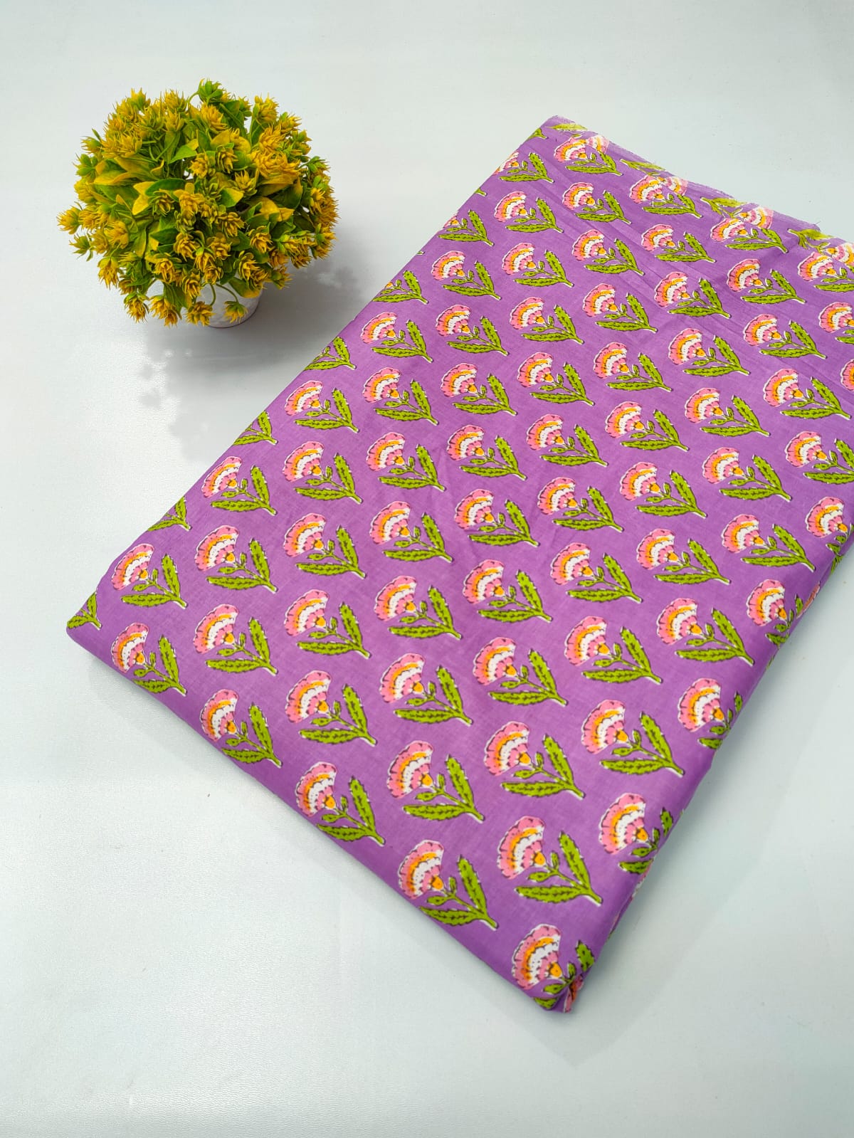 Purple Floral Screen Print Pure Cotton Fabric From Jaipur Bazar Tulsi Prints