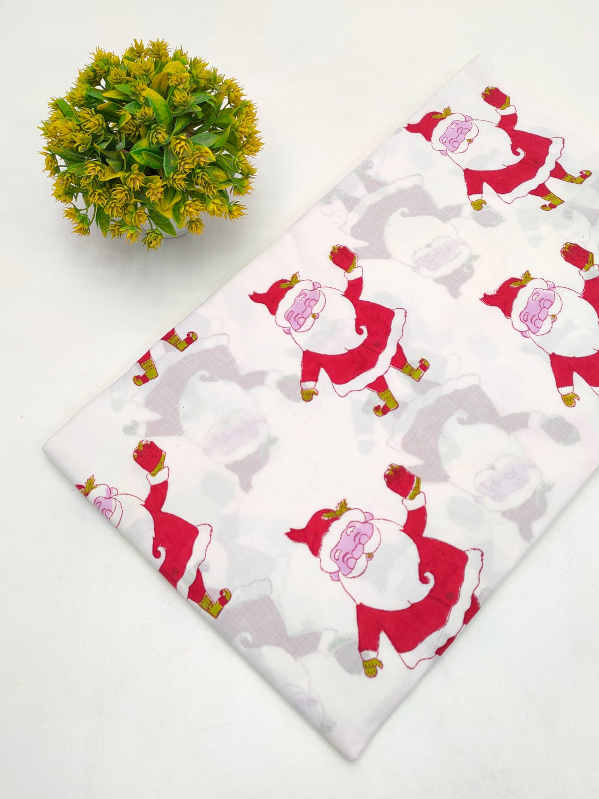 Santa Claus Block Print Pure Cotton Fabric - JBRMZD19