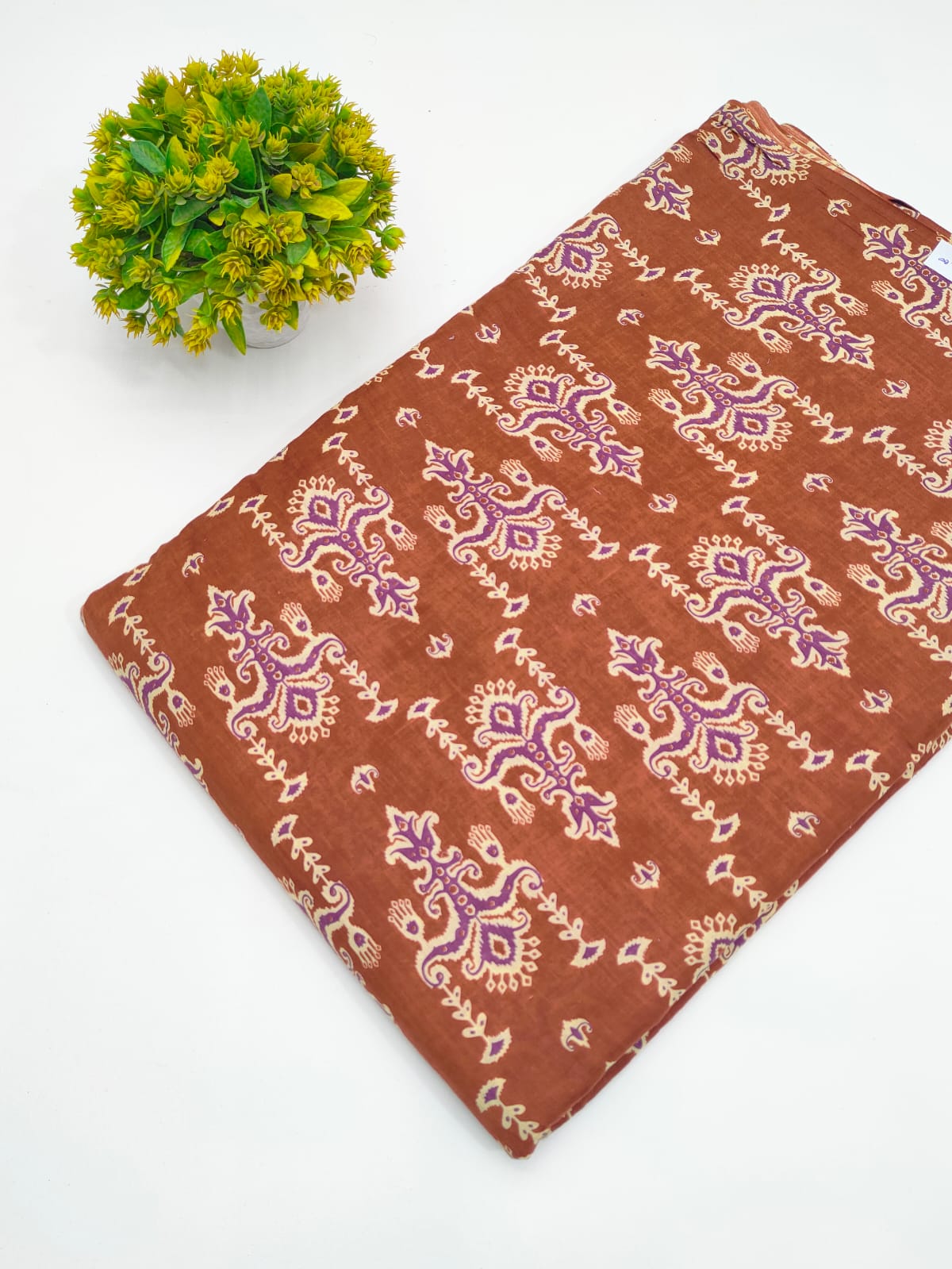 Rust Orange Paisley Booti Screen Print Pure Cotton Fabric - JBRGFD127