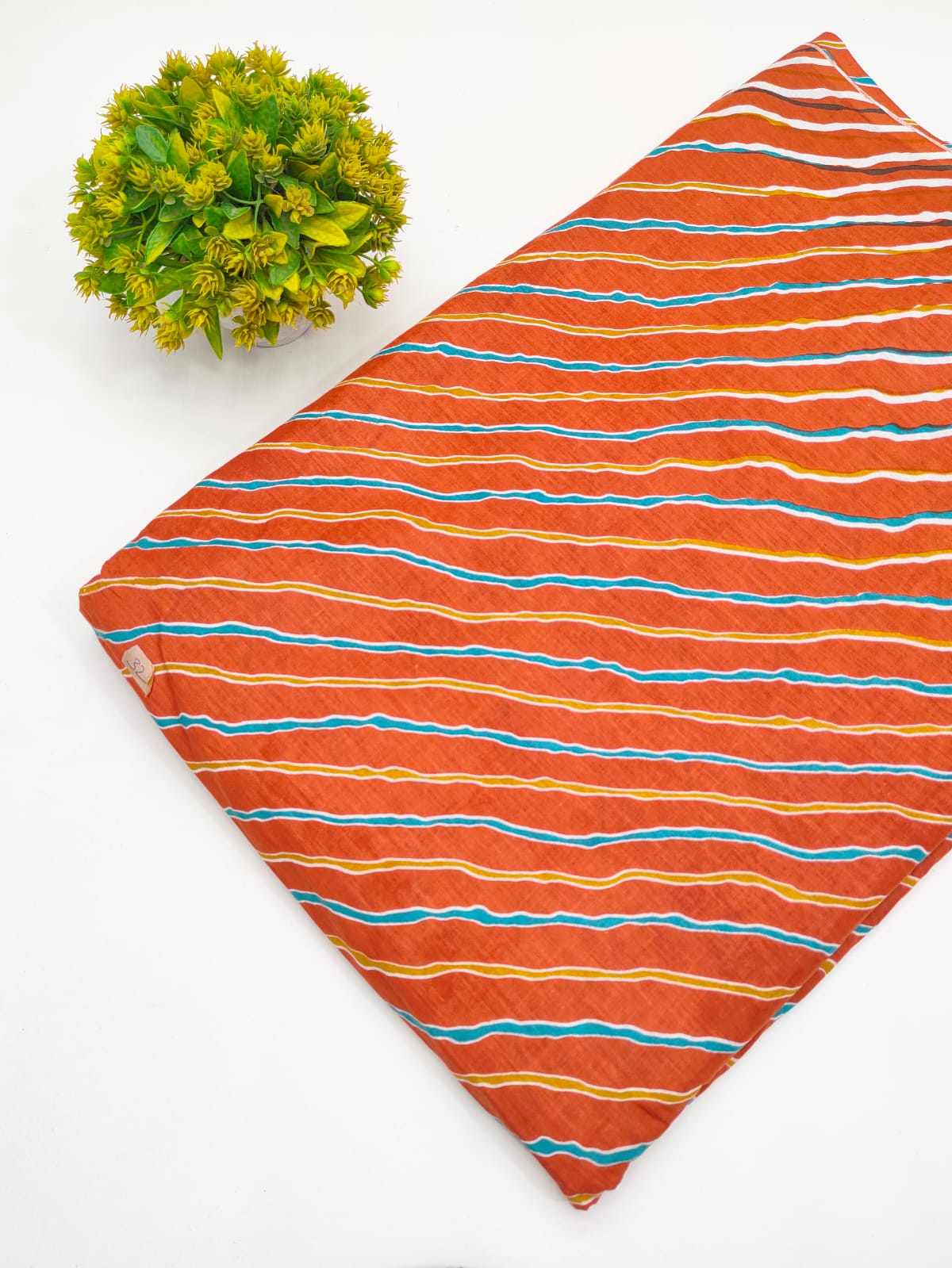 Rust Orange Wavy Stripe Screen Print Pure Cotton Fabric - JBRGFD185