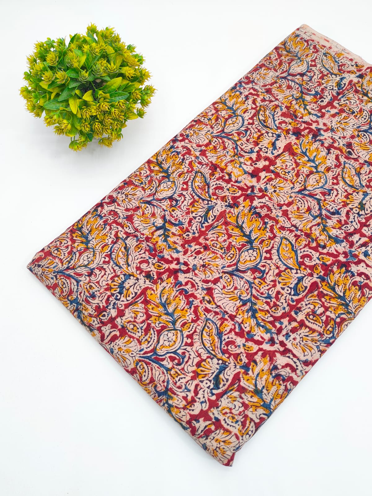 Rust red and ochre floral paisley jaal Sanganeri hand block print pure cotton fabric India
