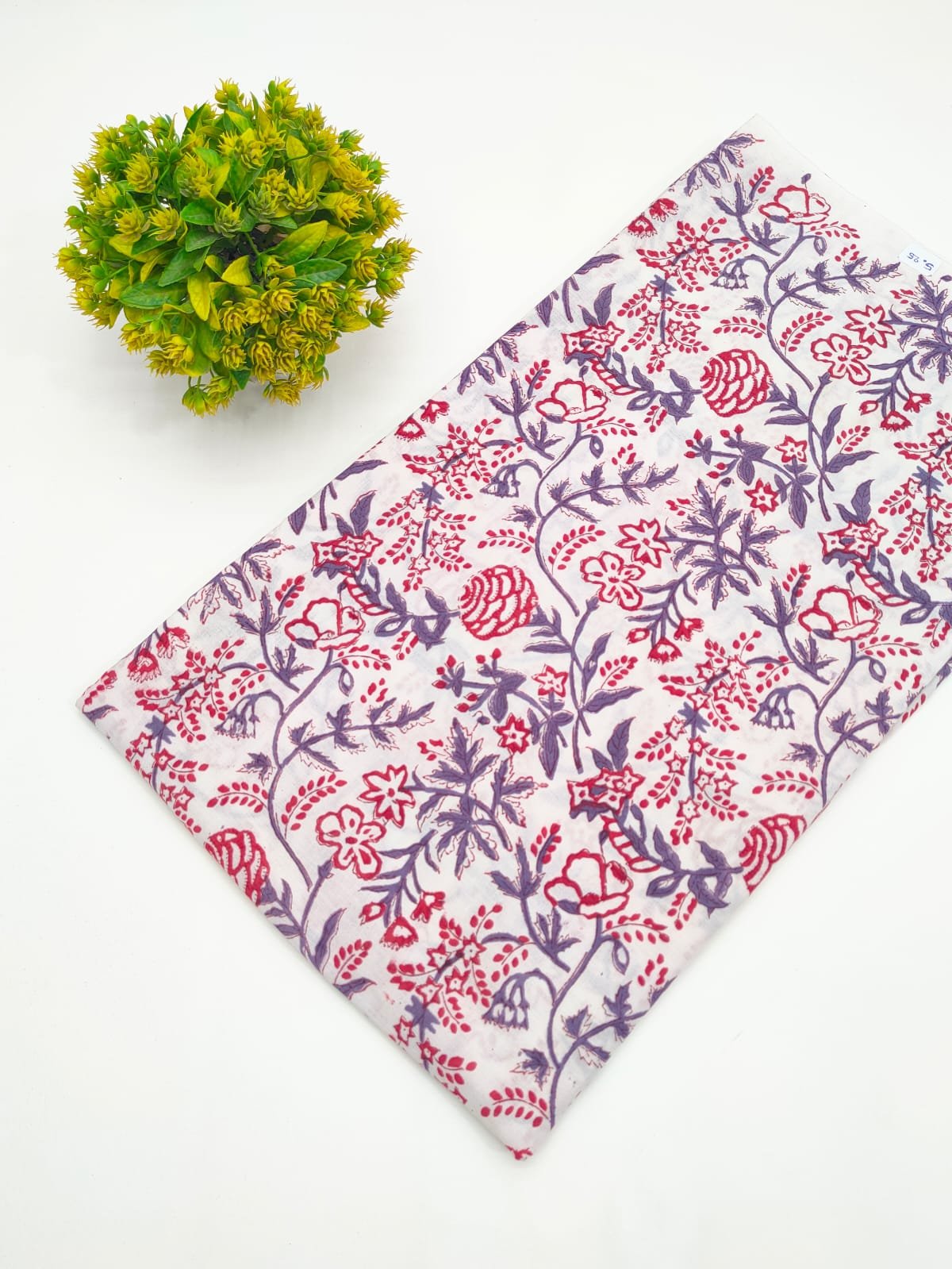 White Floral Vine Hand Block Printed Pure Cotton Fabric
