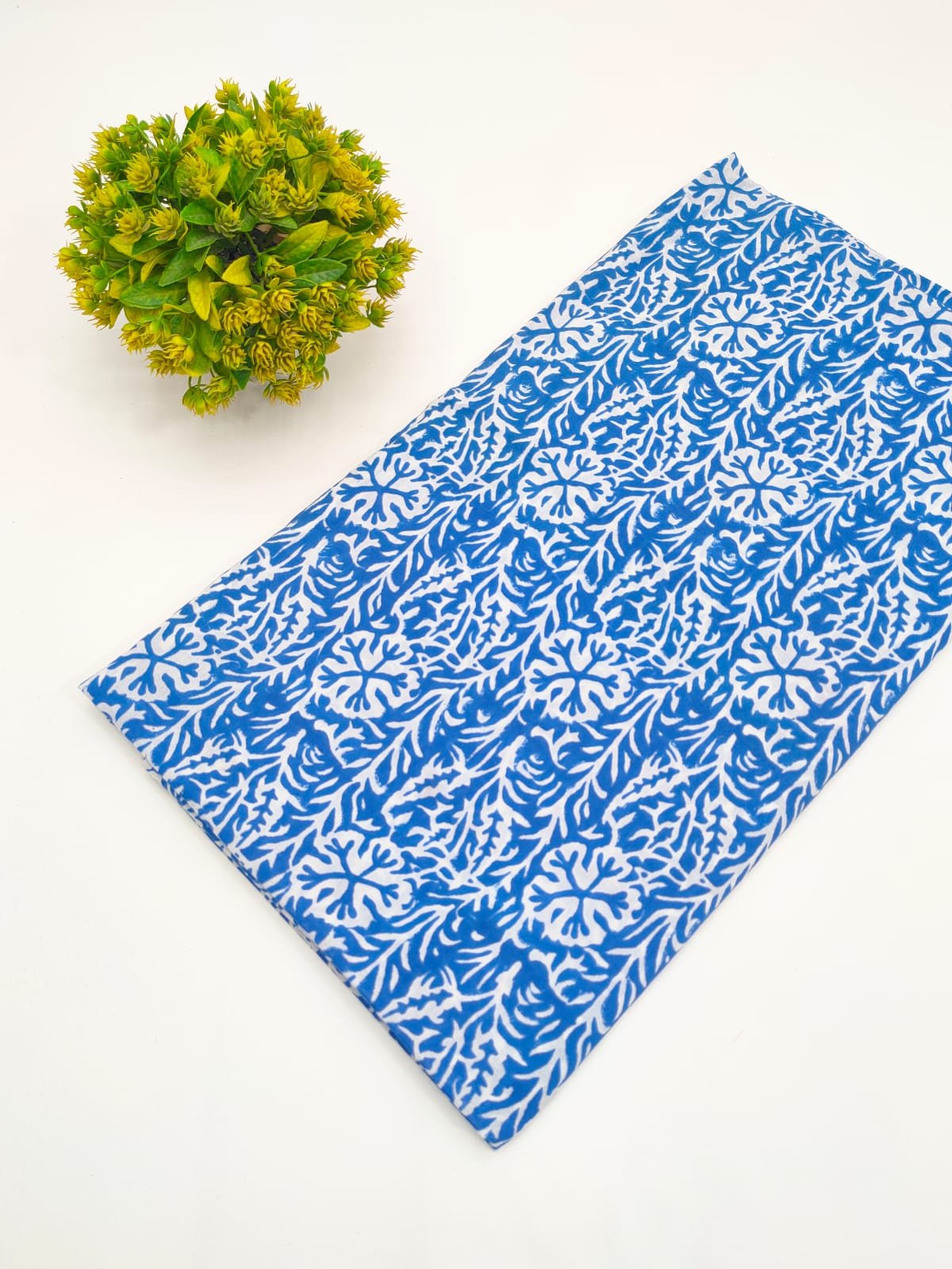 Blue Leaf Hand Block Printed Pure Cotton Fabric