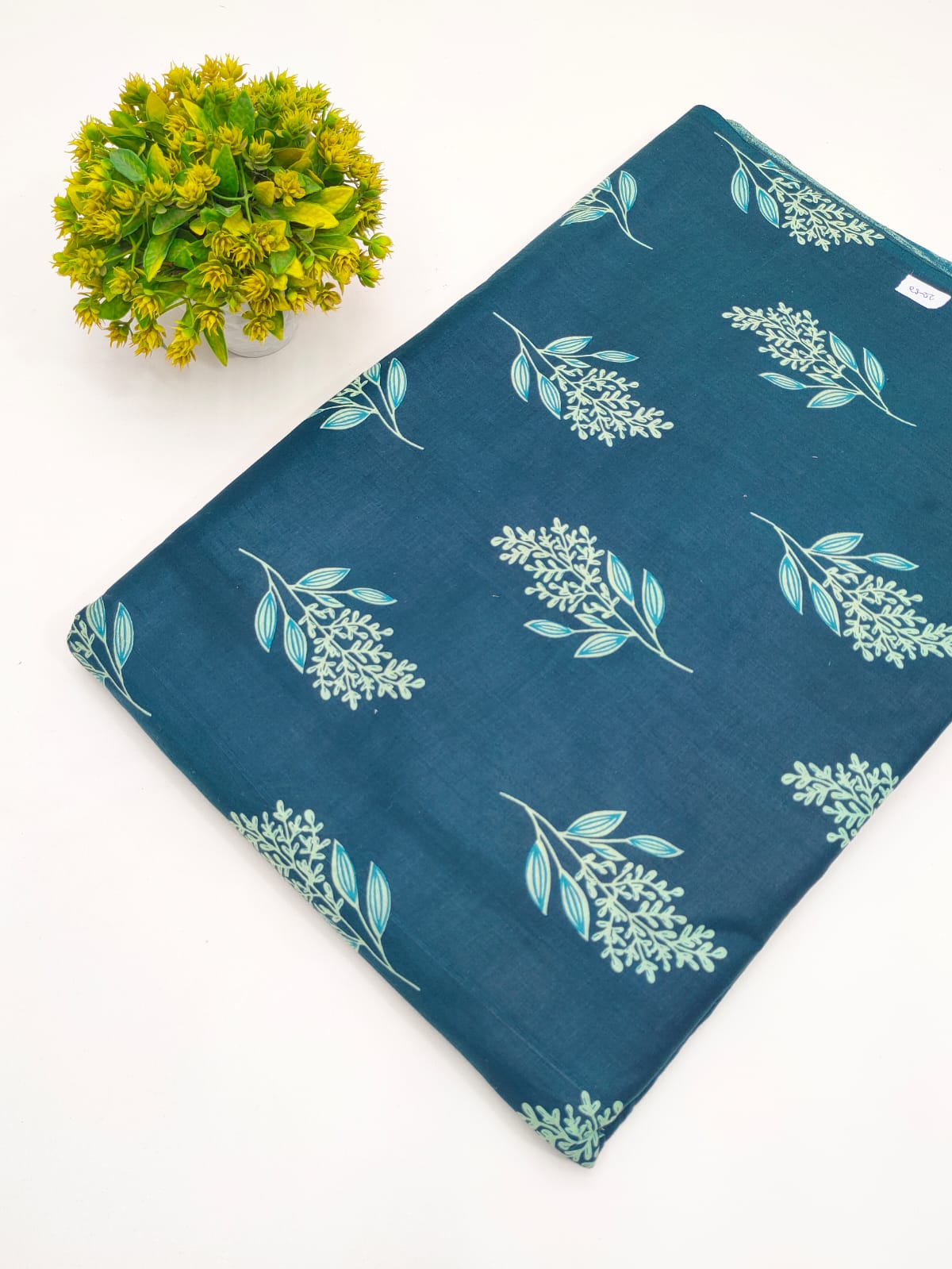 Teal Blue Botanical Vine Screen Print Pure Cotton Fabric - JBRGFD76