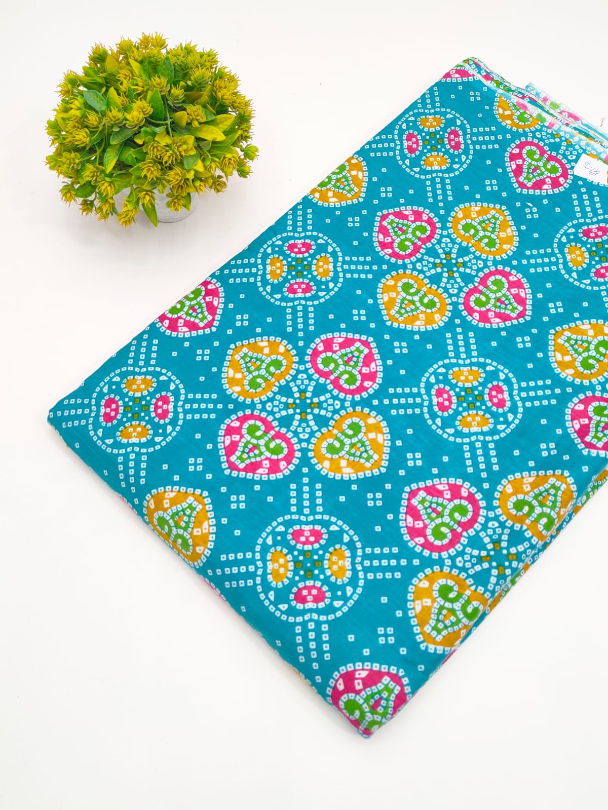 Turquoise Blue Bandhani Tie and Dye Screen Print Pure Cotton Fabric - JBRGFD132
