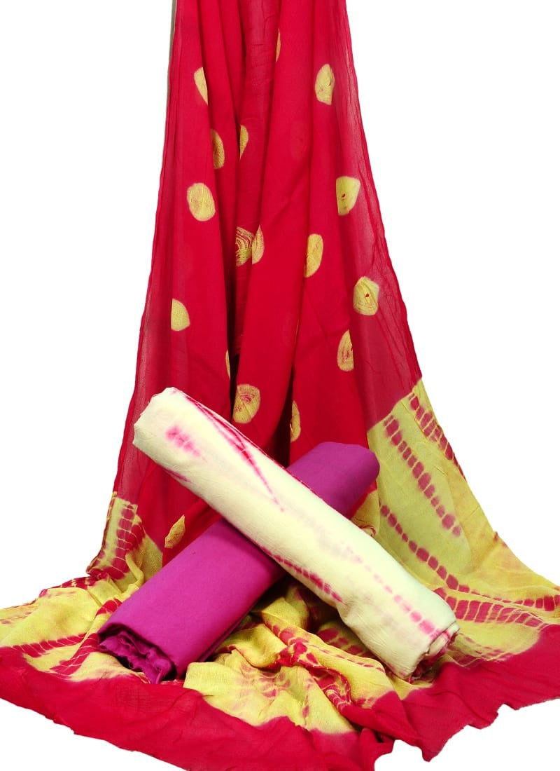 Pure Cotton Hand Block Printed Unstitched Suit With Chiffon Dupatta - JBGC33