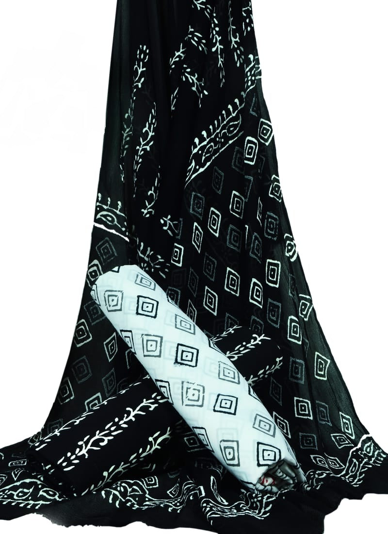 Pure Cotton Hand Block Printed Unstitched Suit With Chiffon Dupatta - JBGC153