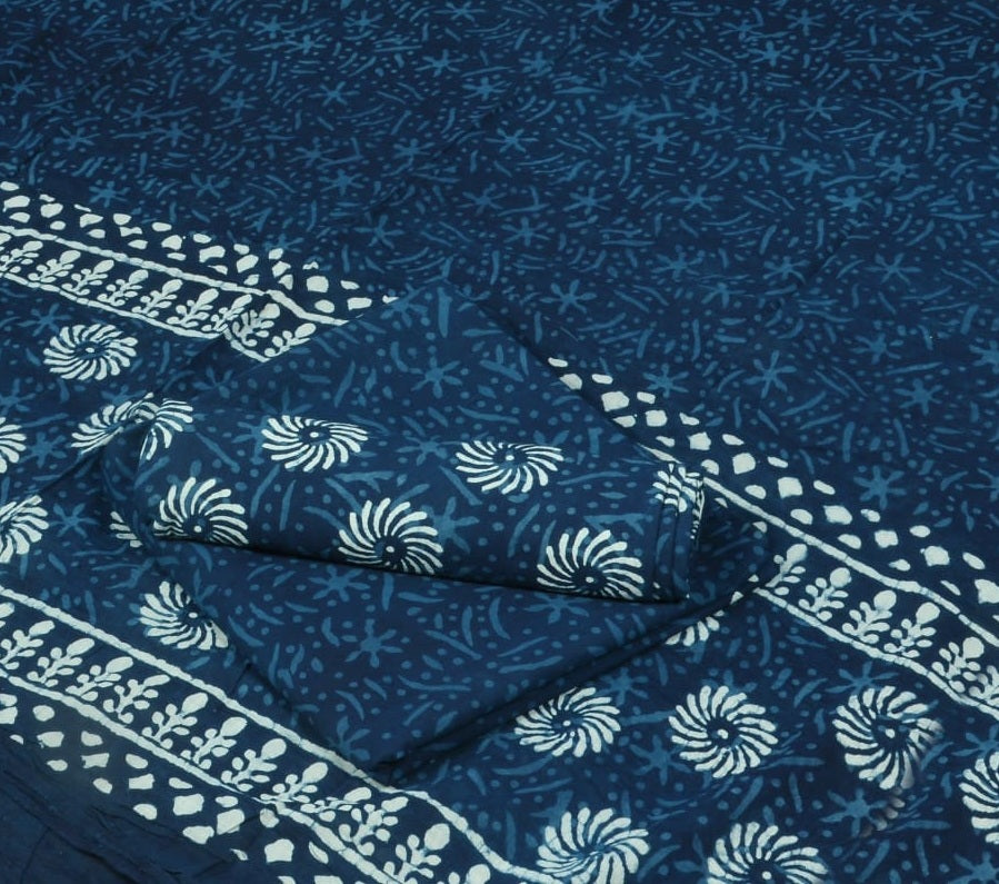 Hand Block Cotton Unstitched Salwar Suit With Cotton/Mulmul Dupatta - JBG232