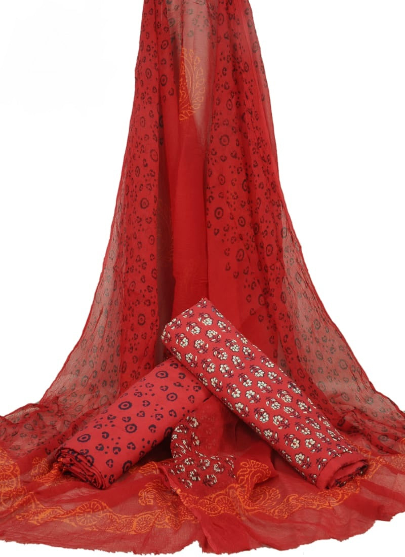 Pure Cotton Hand Block Printed Unstitched Suit With Chiffon Dupatta - JBGC134