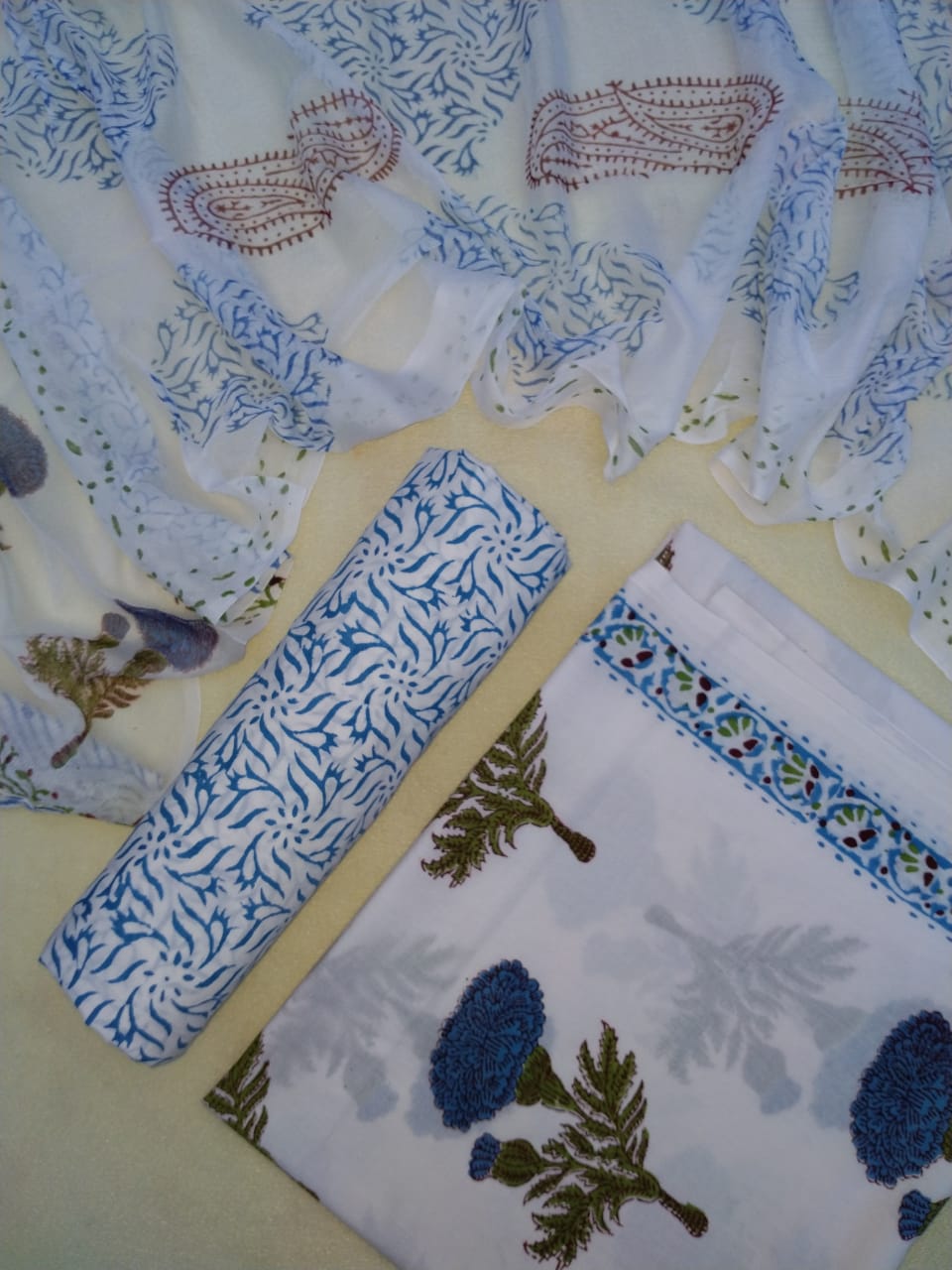 Floral Print Unstitched Jaipuri Cotton Suits with Chiffon Dupatta - JB105