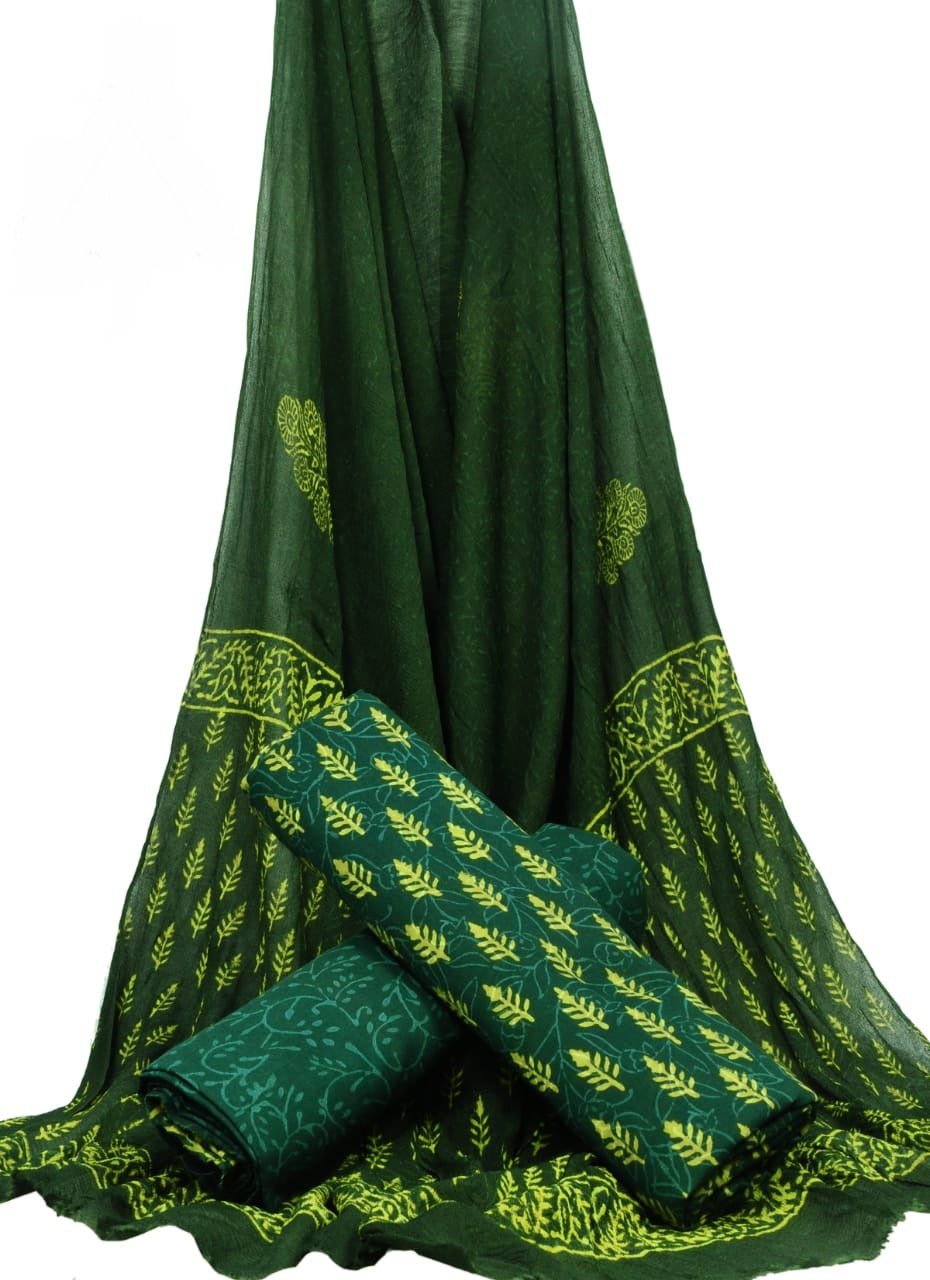 Pure Cotton Hand Block Printed Unstitched Suit With Chiffon Dupatta - JBGC131