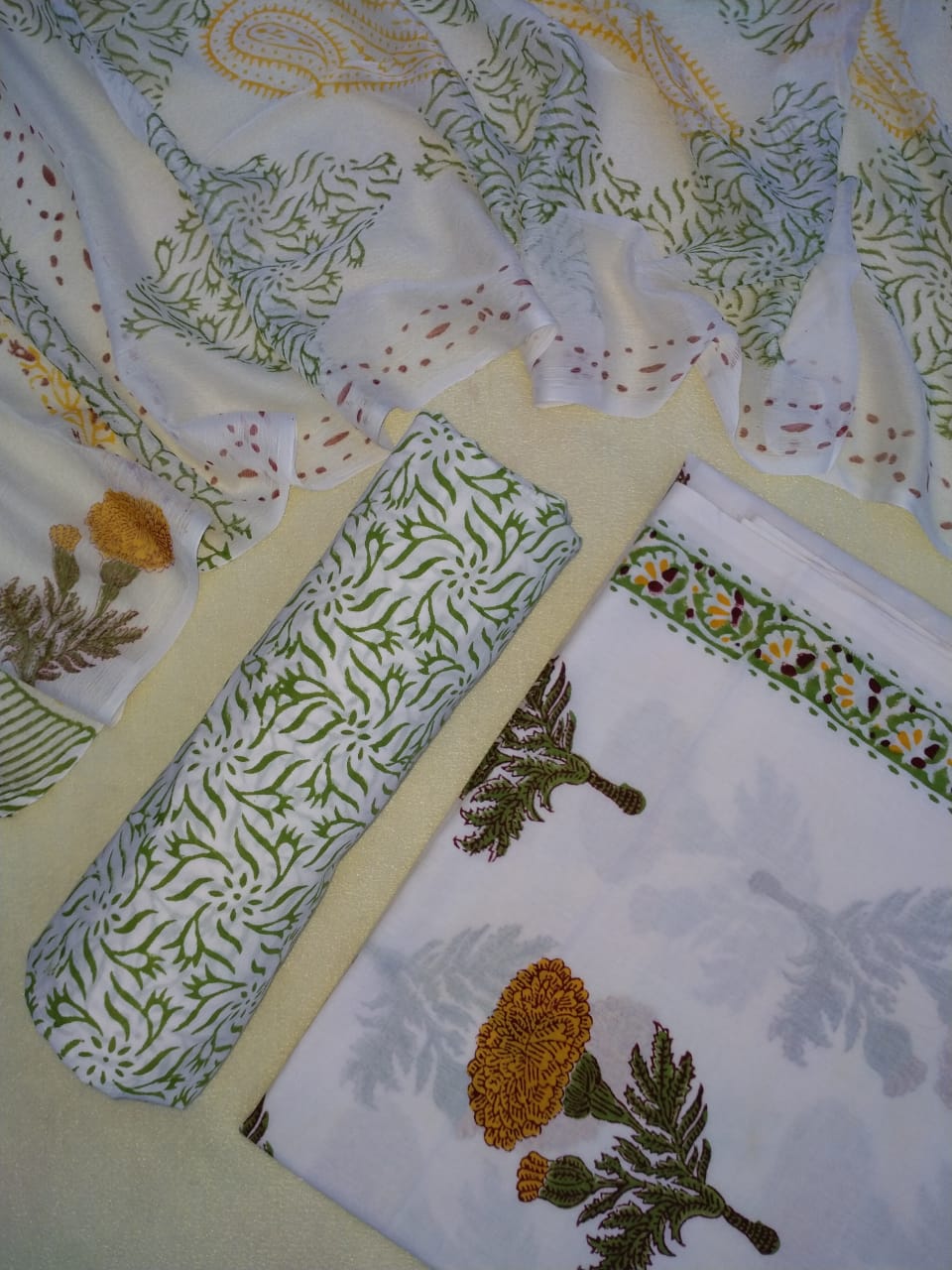 Floral Hand Block Print Jaipuri Suits with Chiffon Dupatta - JB106